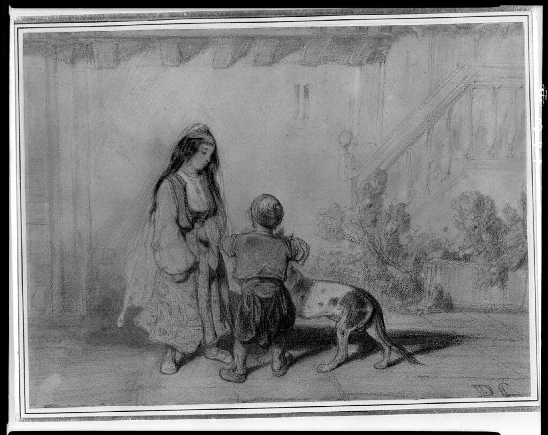 Woman, Child, and Dog by Alexandre-Gabriel Decamps