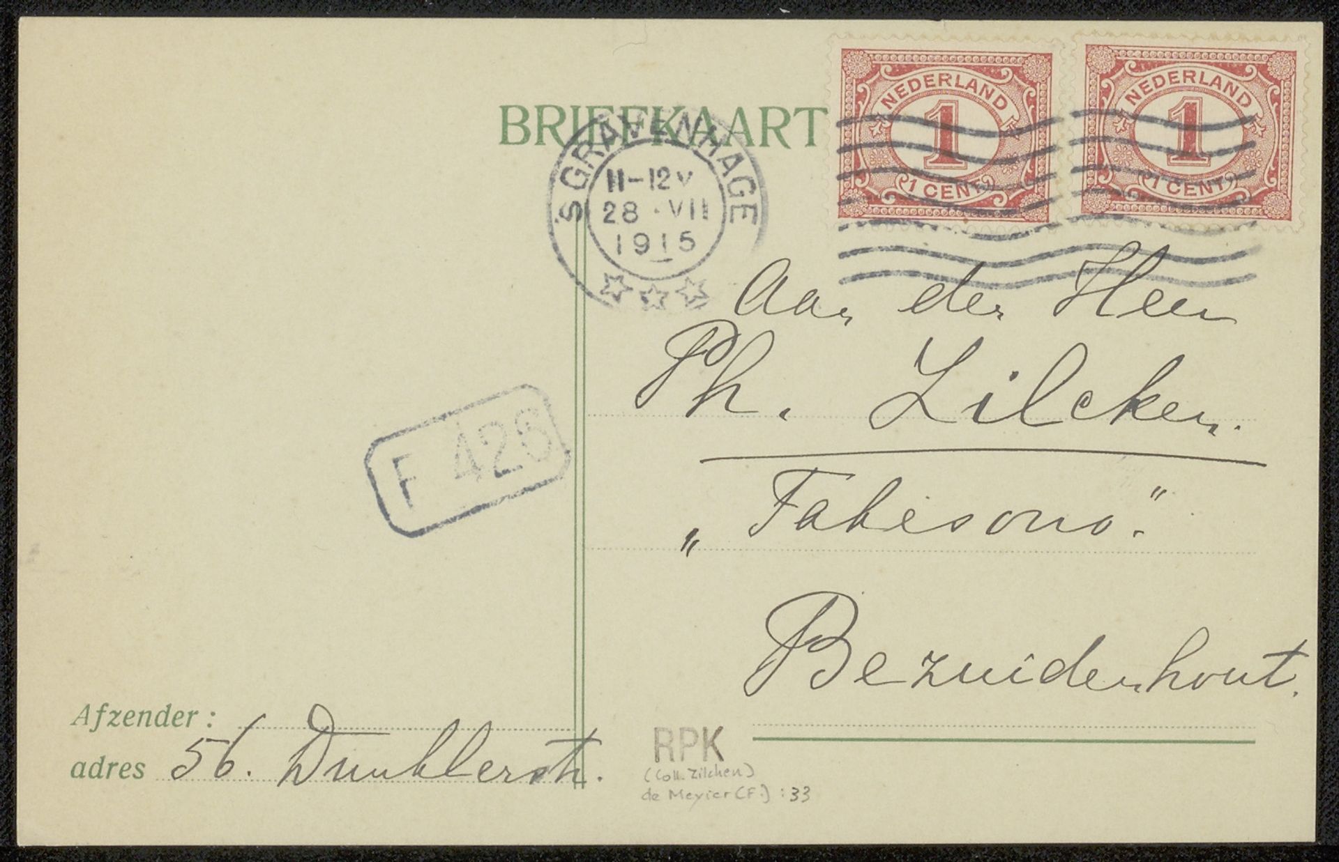 Briefkaart aan Philip Zilcken by Fenna de Meyier