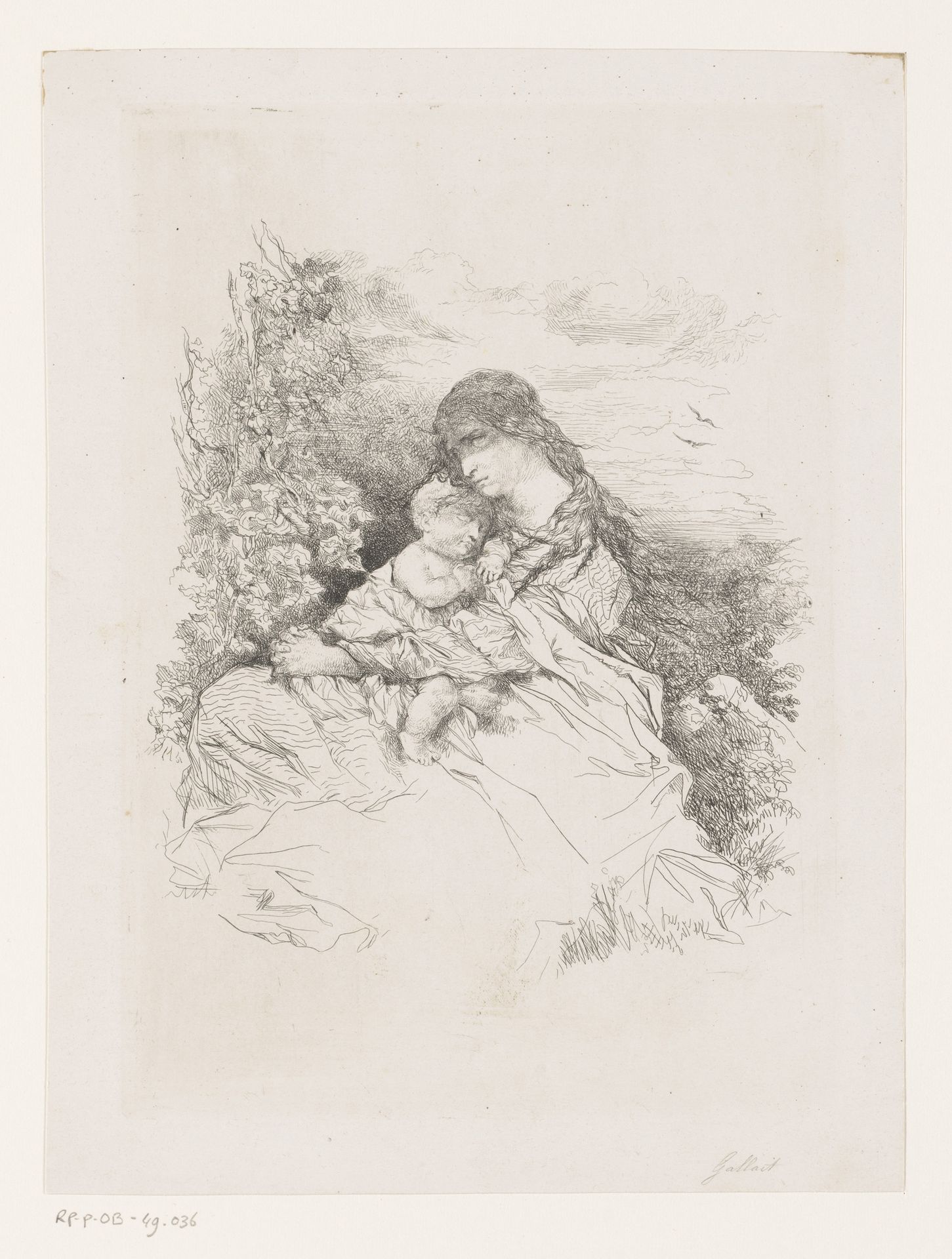 Moeder met kind gezeten in een landschap by Louis Gallait