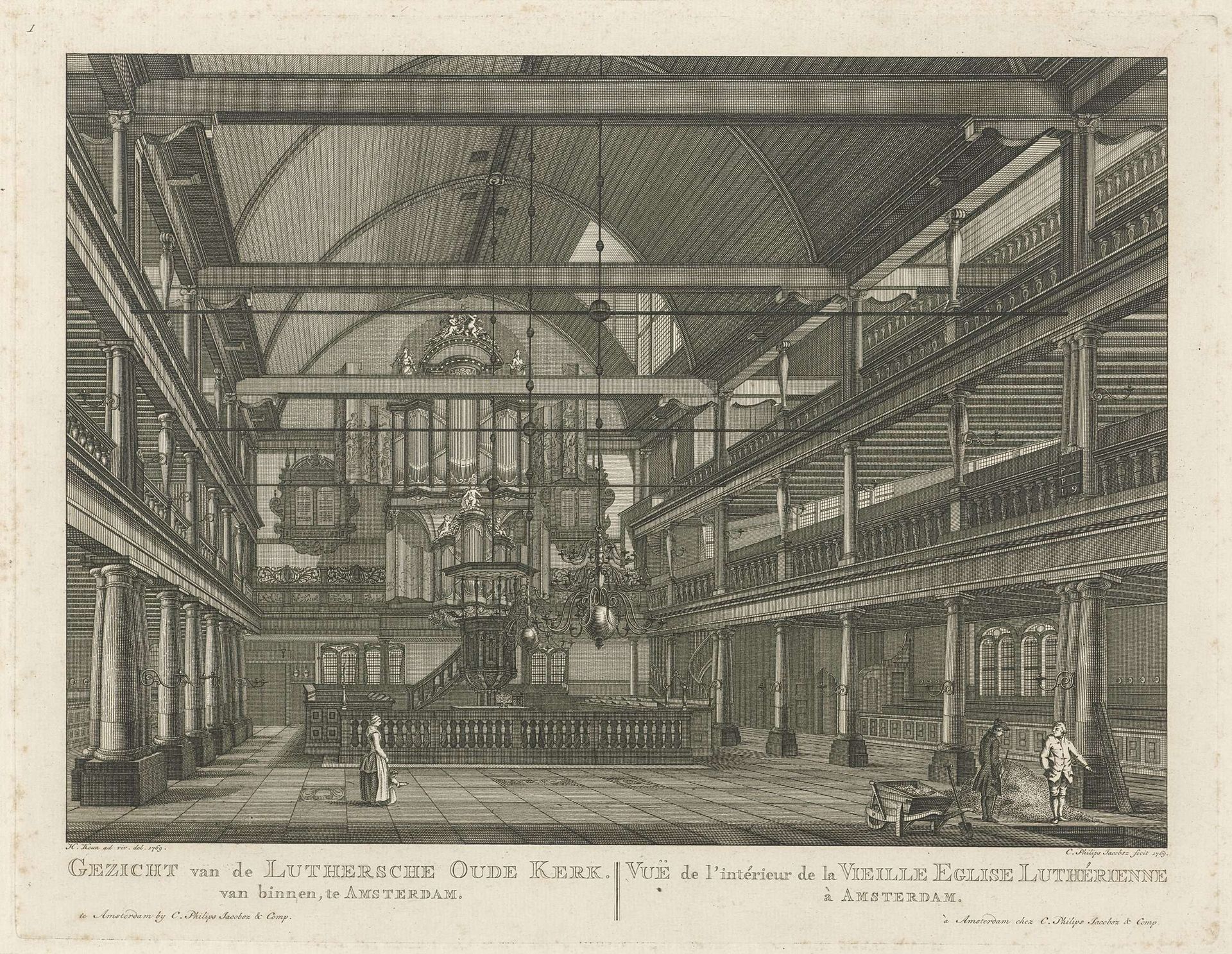 Interieur van de Lutherse Oude Kerk te Amsterdam by Caspar Jacobsz. Philips