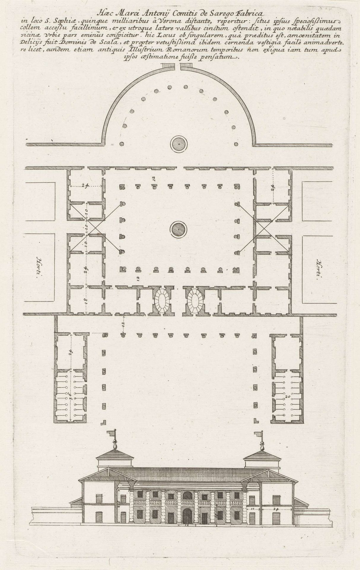 Plattegrond en façade van villa ontworpen door Andrea Palladio by Anonymous