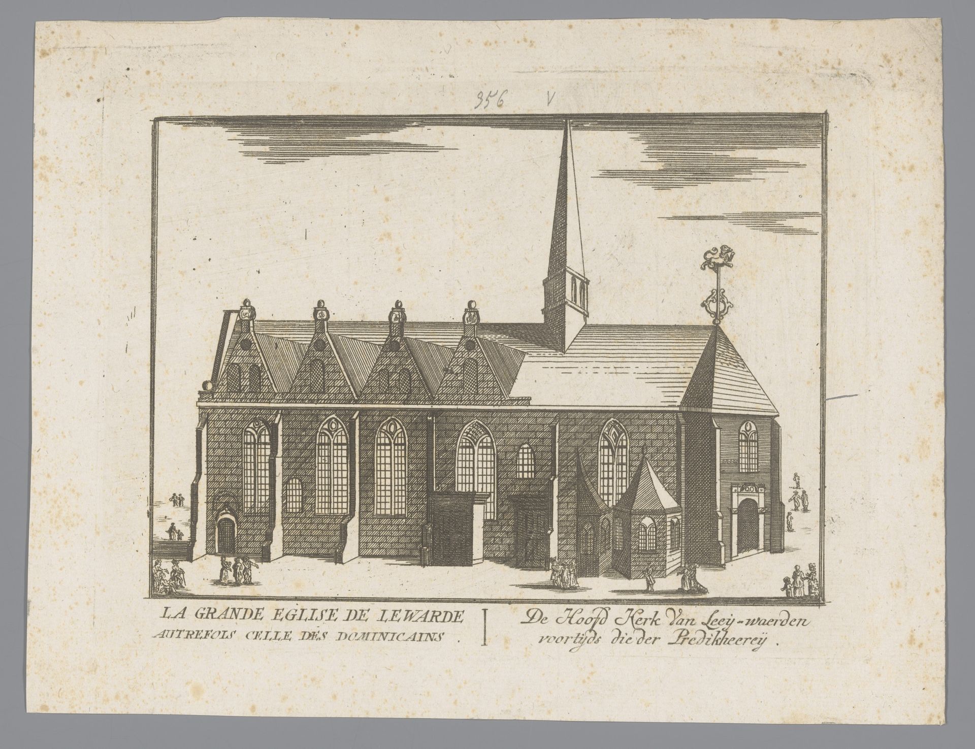 Gezicht op de Grote kerk te Leeuwarden by Jacobus Harrewijn