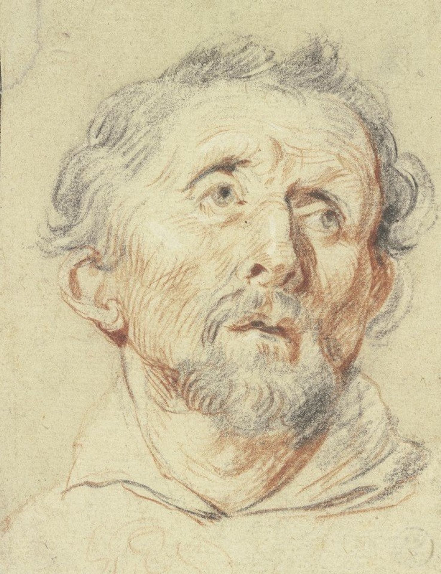 Alter Mann von vorne, in die Höhe blickend by Jacob Jordaens