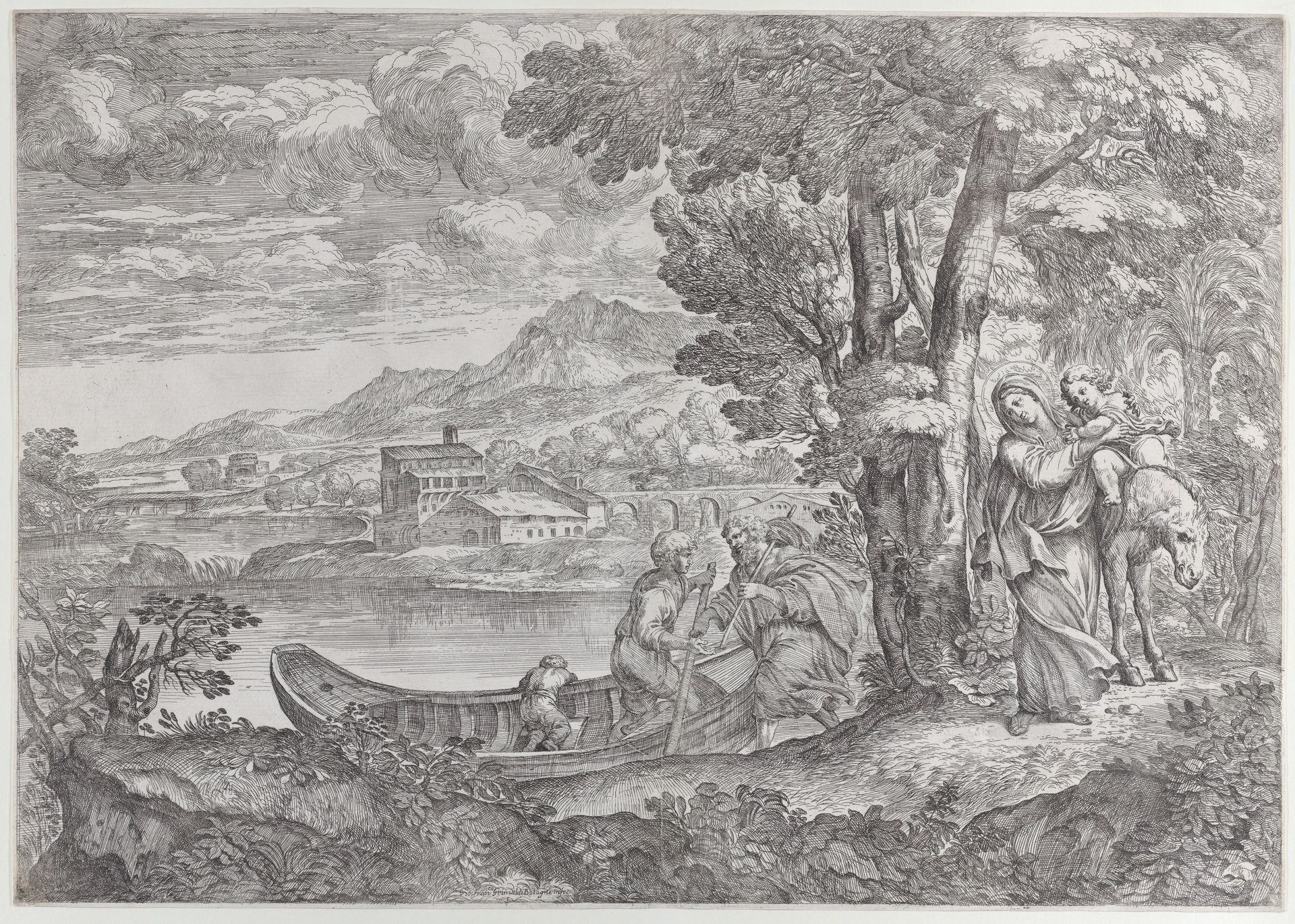 Landscape with the flight into Egypt by Giovanni Francesco Grimaldi