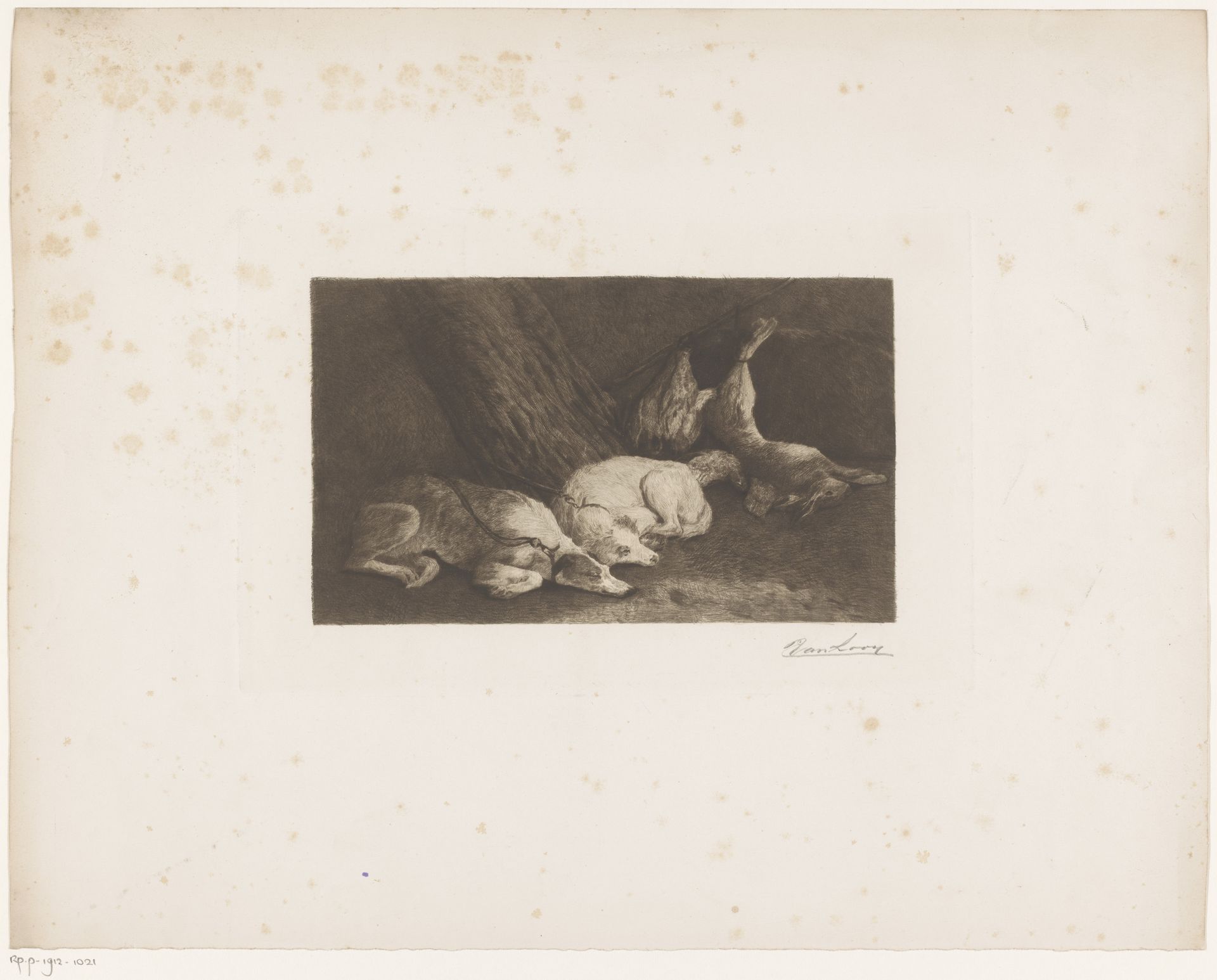 Hazewindhonden bij gevangen wild by Joseph Edouard Van Looy