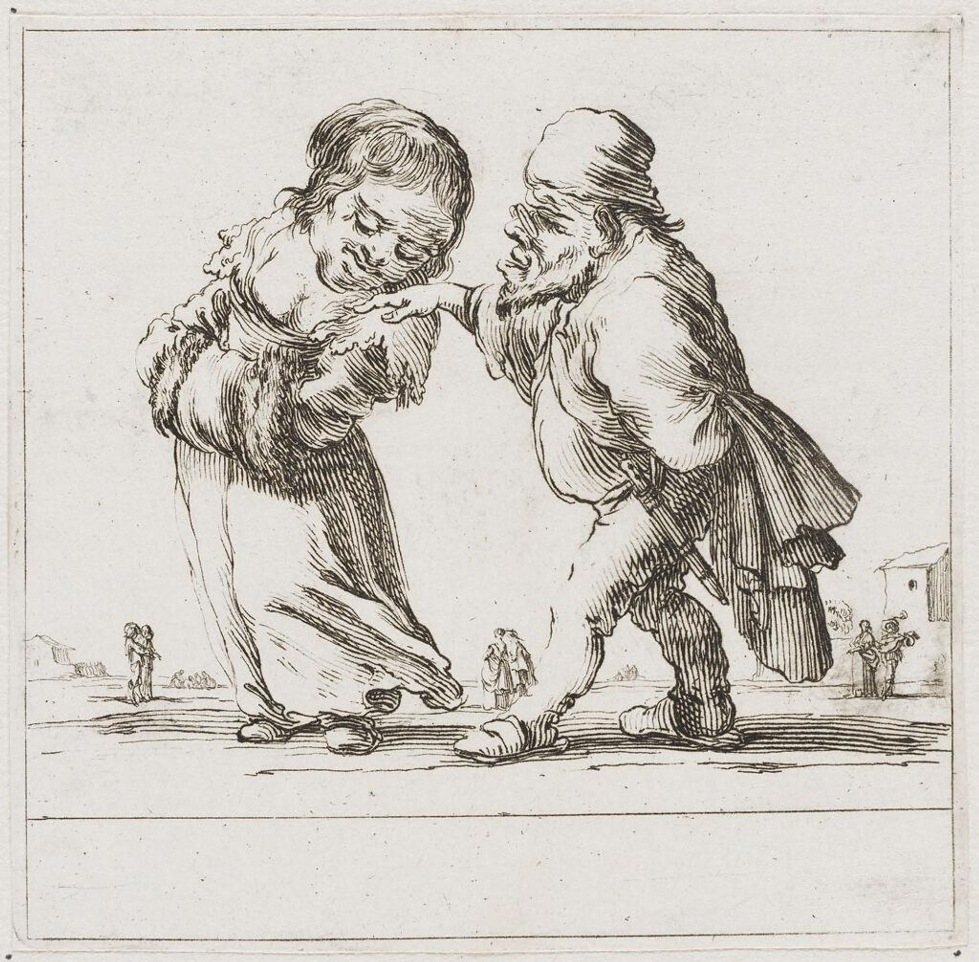 An Old Dwarf Courts a Young Female Dwarf who Holds Her Hands in Her Muff by FranÃ§ois Collignon