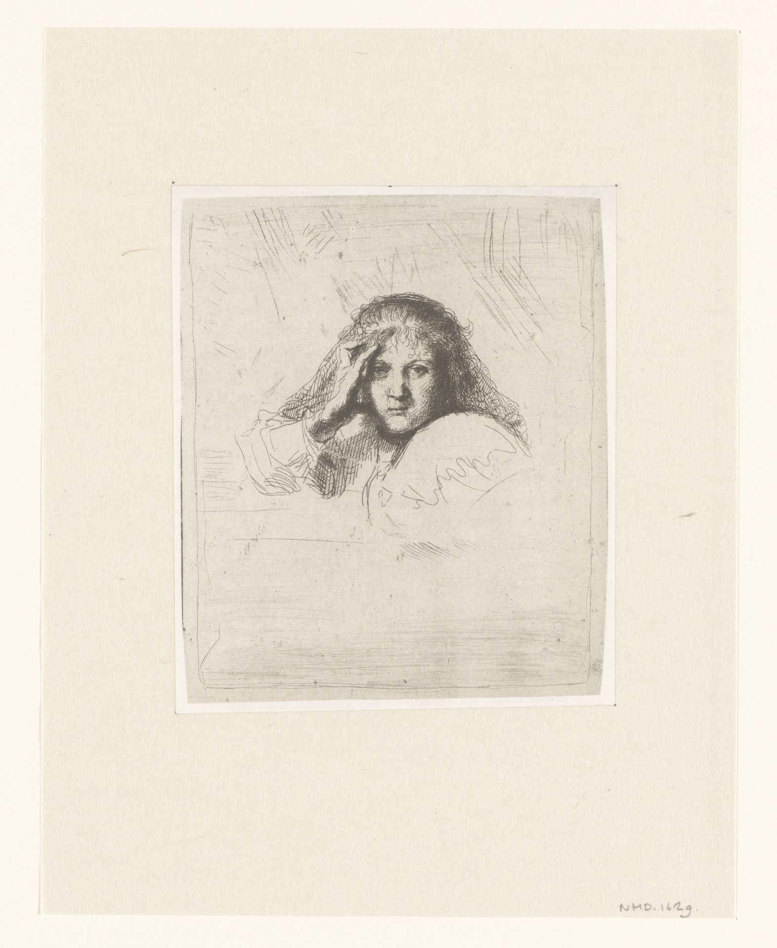 Three heads of women, one lightly etched by Léopold Flameng
