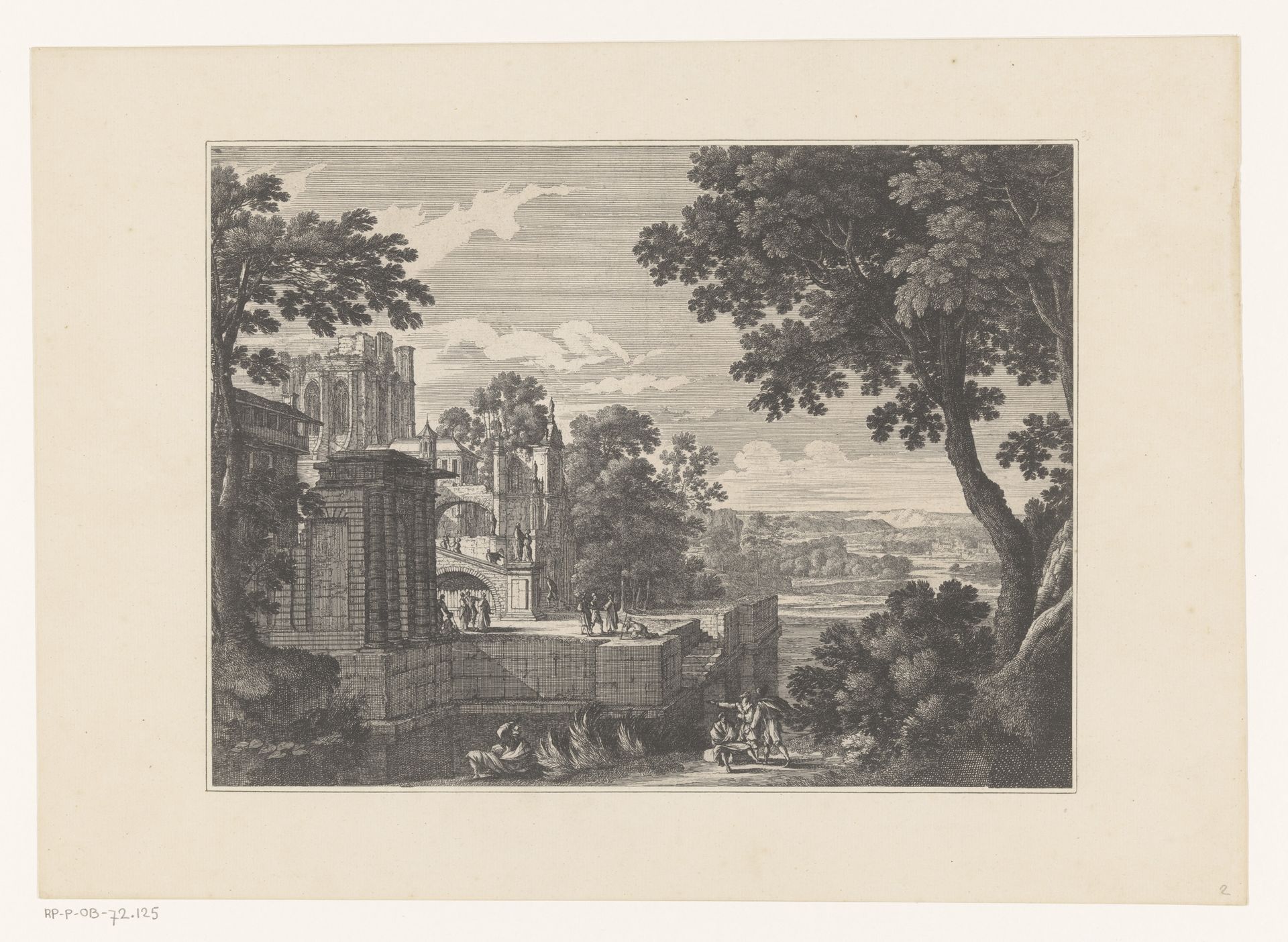Gezicht op rand van dorp met ruïnes by Nicolas Perelle