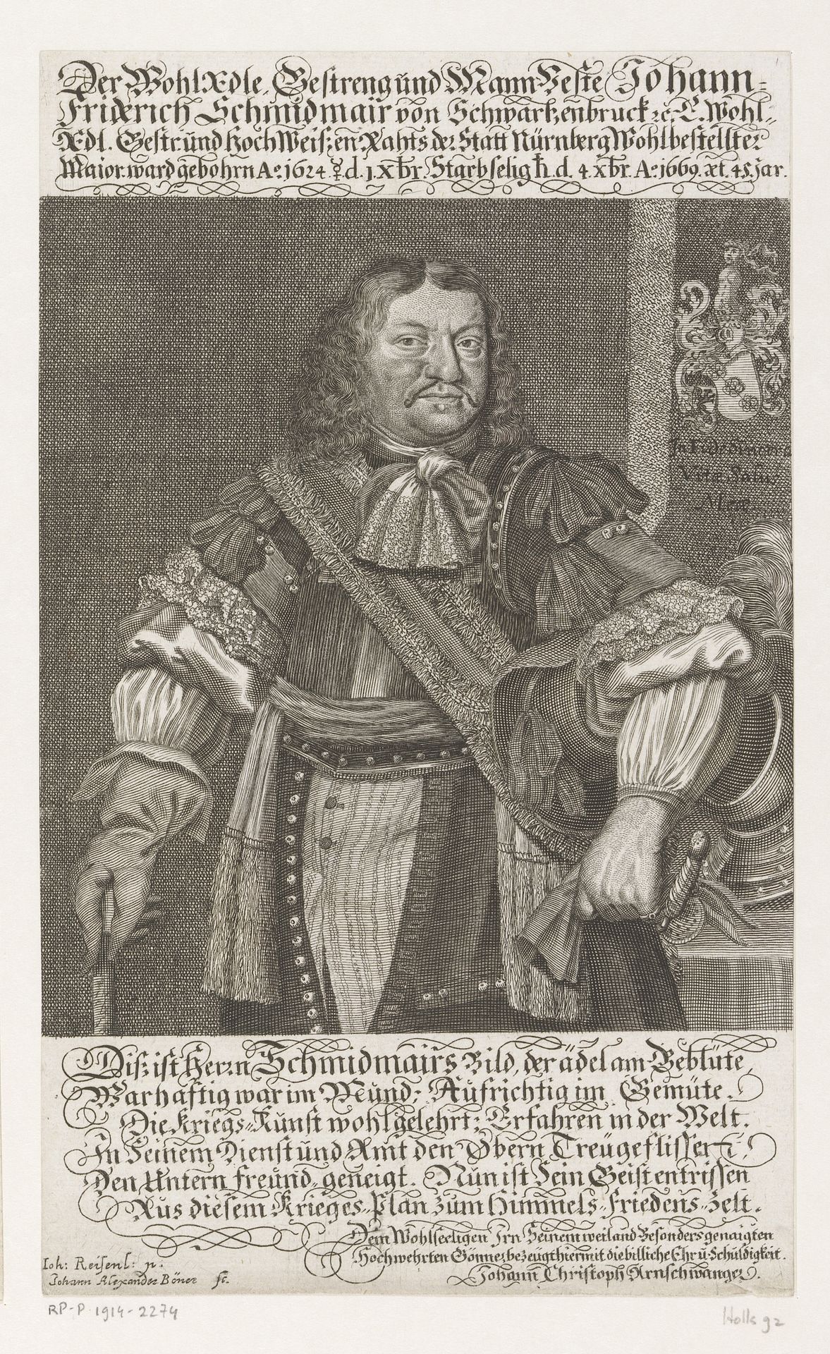 Portret van Johann Friedrich Schmidmair von Schwarzenbruck by Johann Alexander Böner