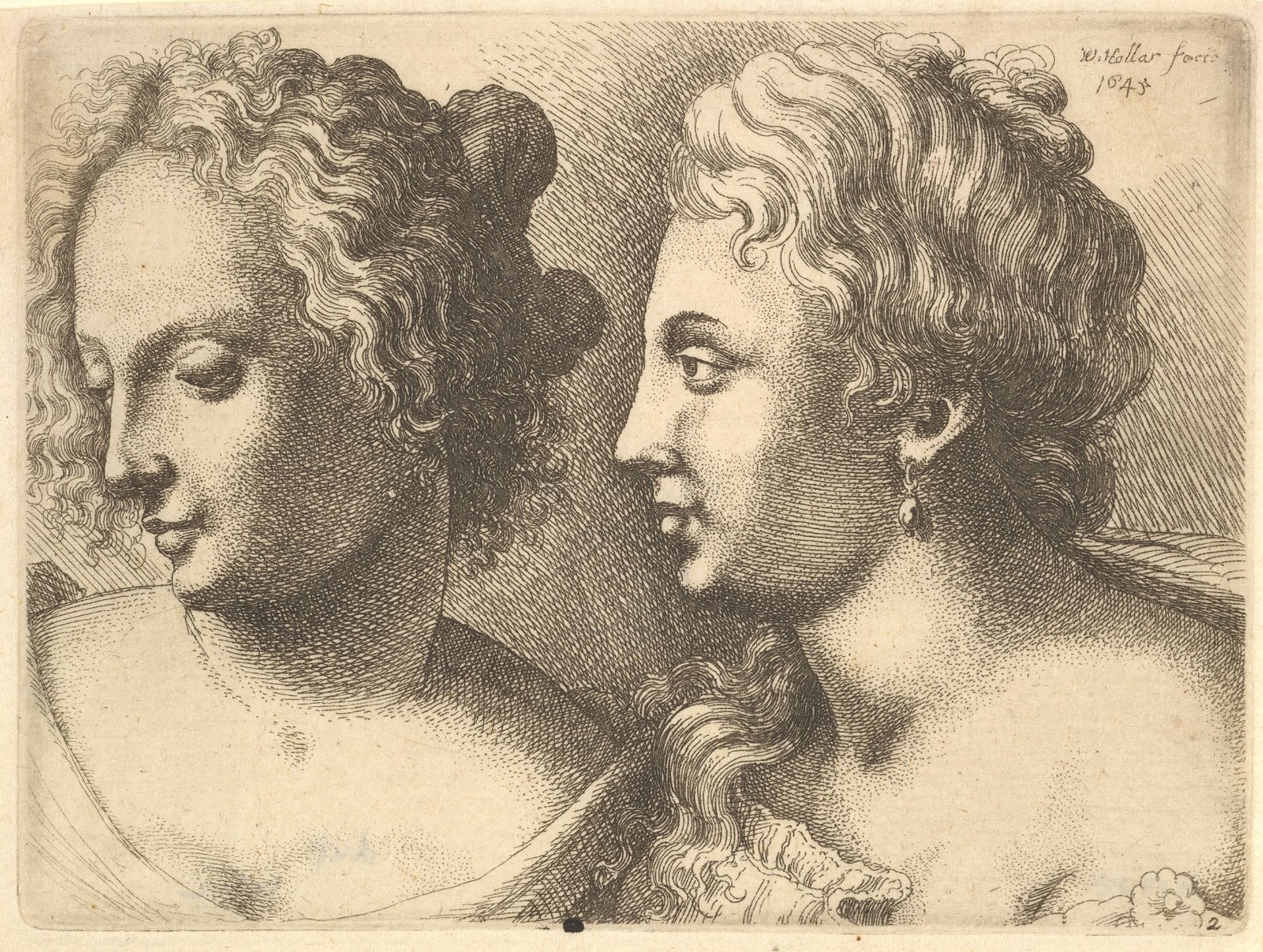 Heads of two young women by Wenceslaus Hollar