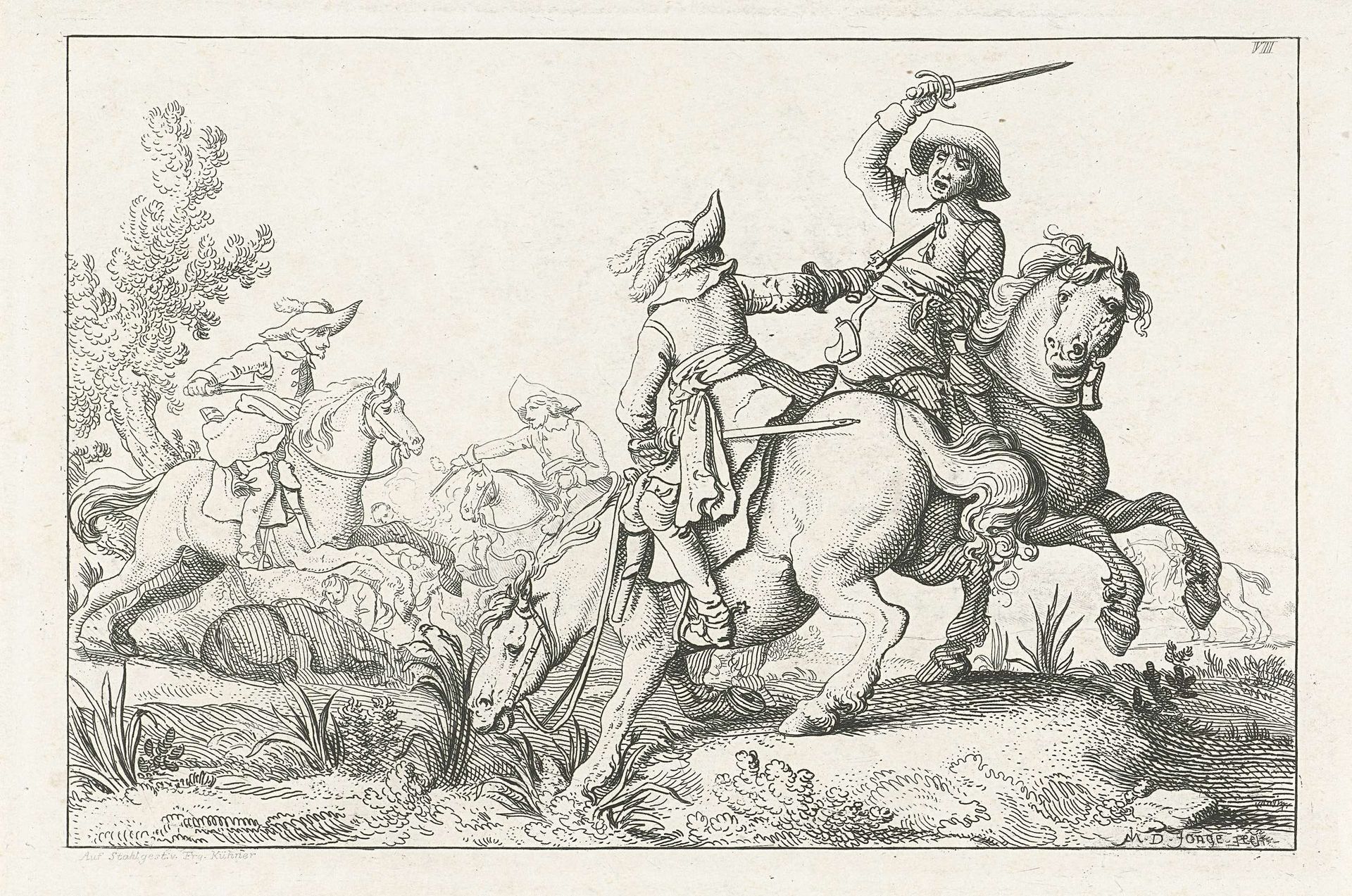 Gevecht tussen twee ruiters by Frg. Kühner
