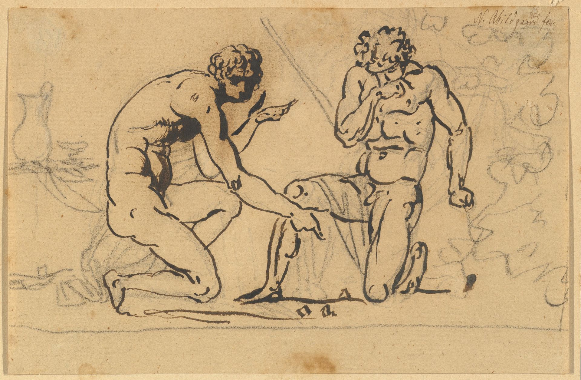 Two Nude Men Playing with Dice by Nicolai Abraham Abildgaard