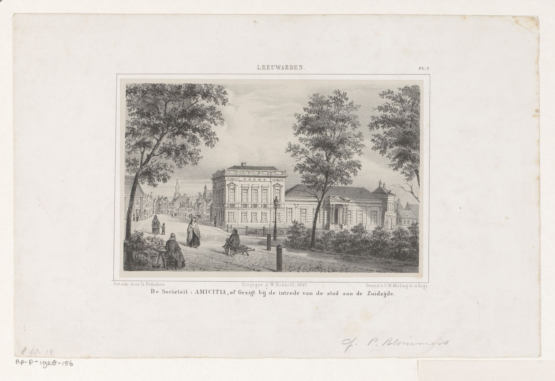 Gezicht op sociëteit Amicitia in Leeuwarden by Isaac Reijnders Sz.