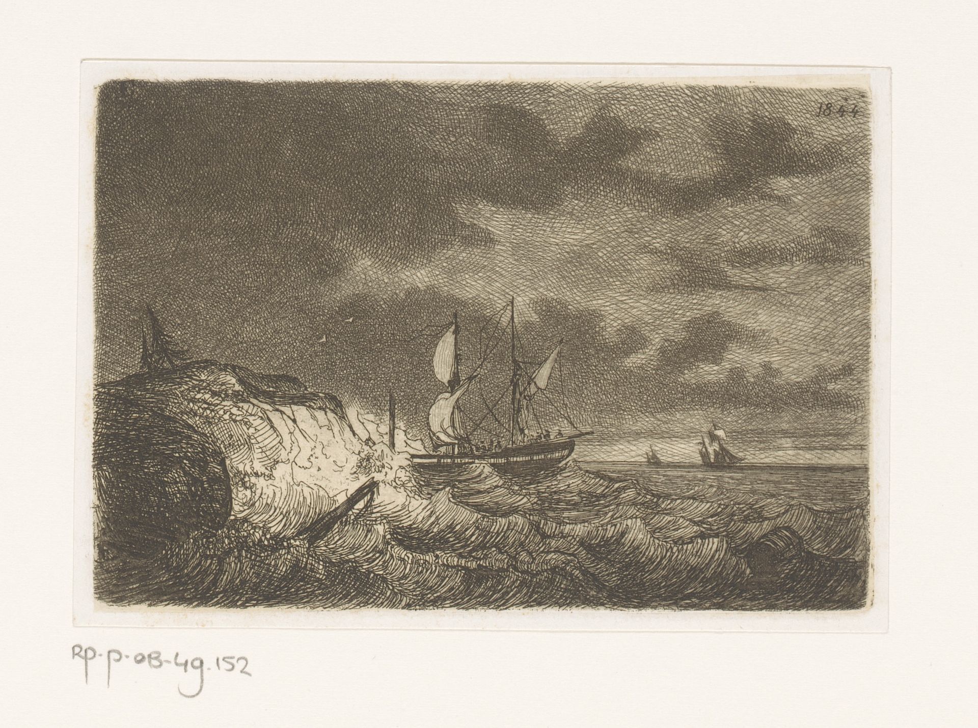 Tegen de kust verongelukt zeilschip by Egidius Linnig