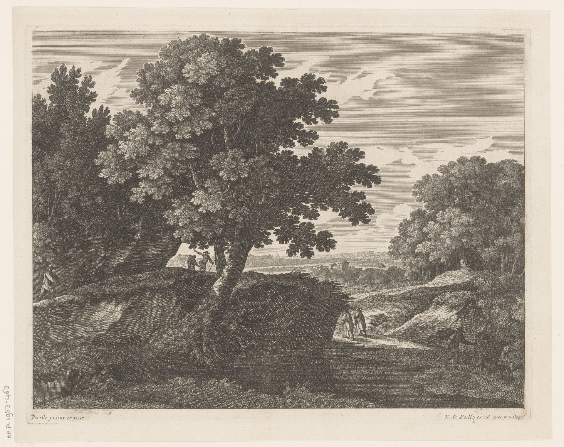 Landschap met figuren en honden by Nicolas Perelle