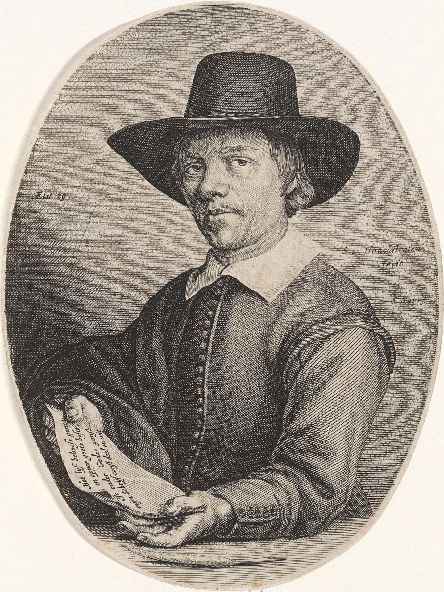 Portret van de schoolmeester en schoonschrijver Theodore Bleuet by Salomon Savery