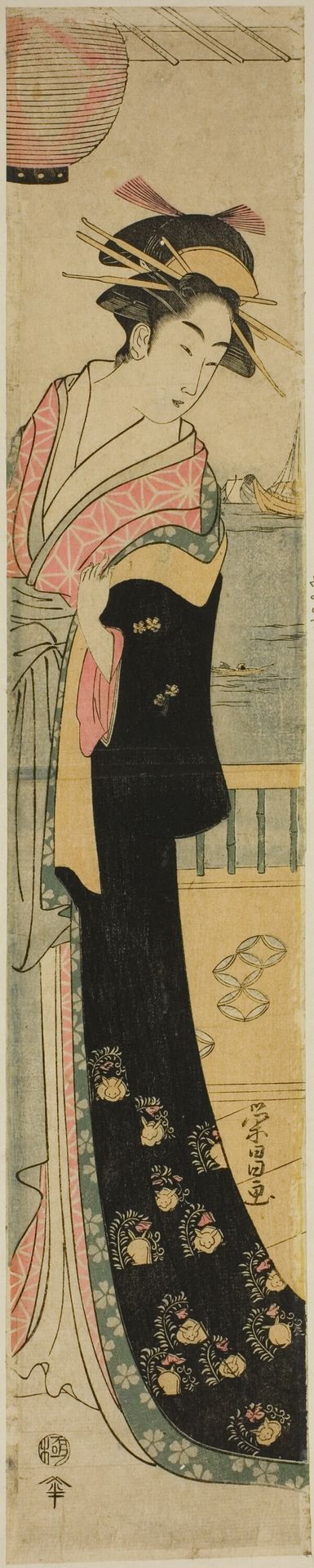 Women Standing on Veranda by a River by Chōkōsai Eishō