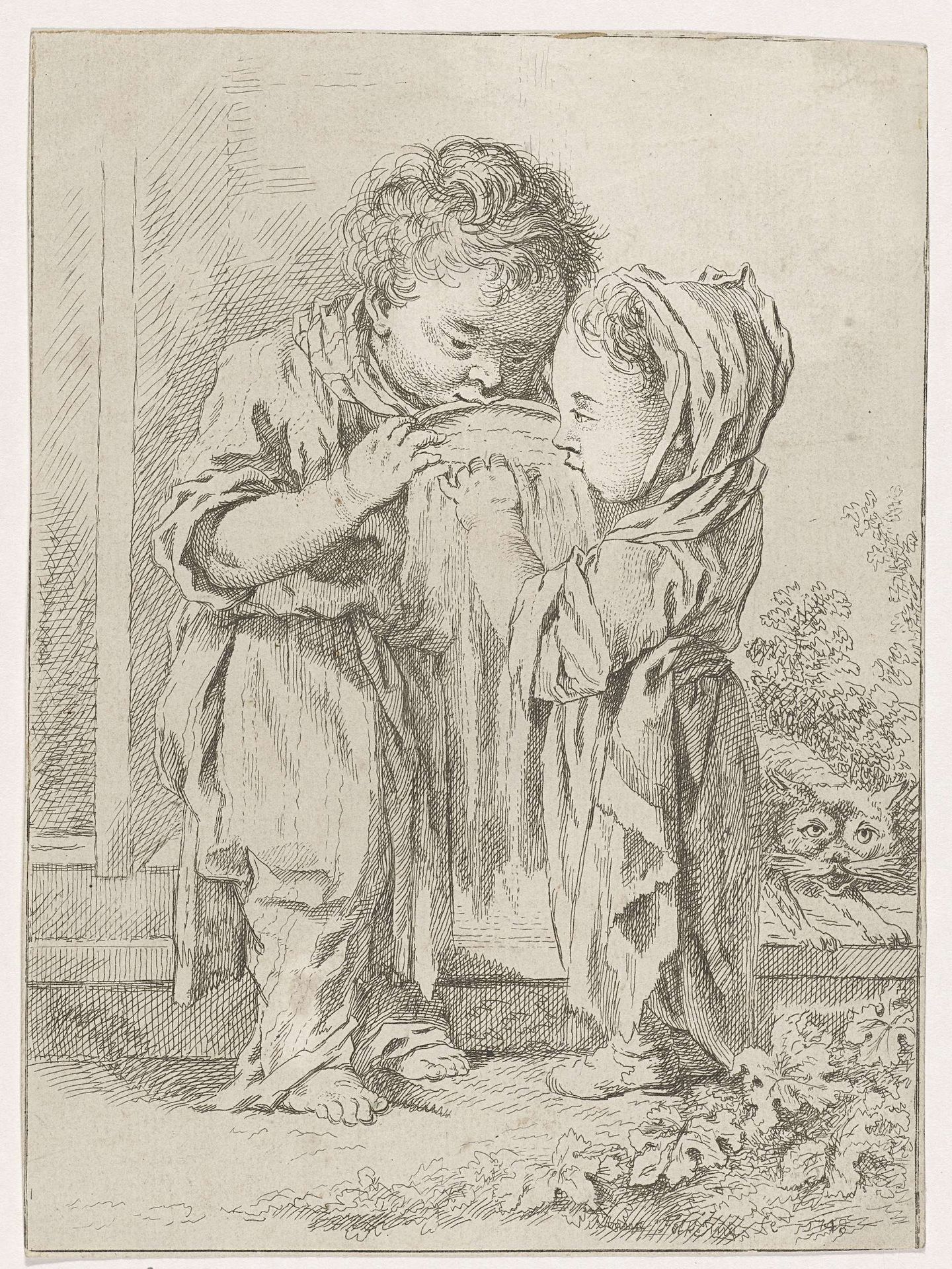 Twee etende kinderen by Anna Folkema