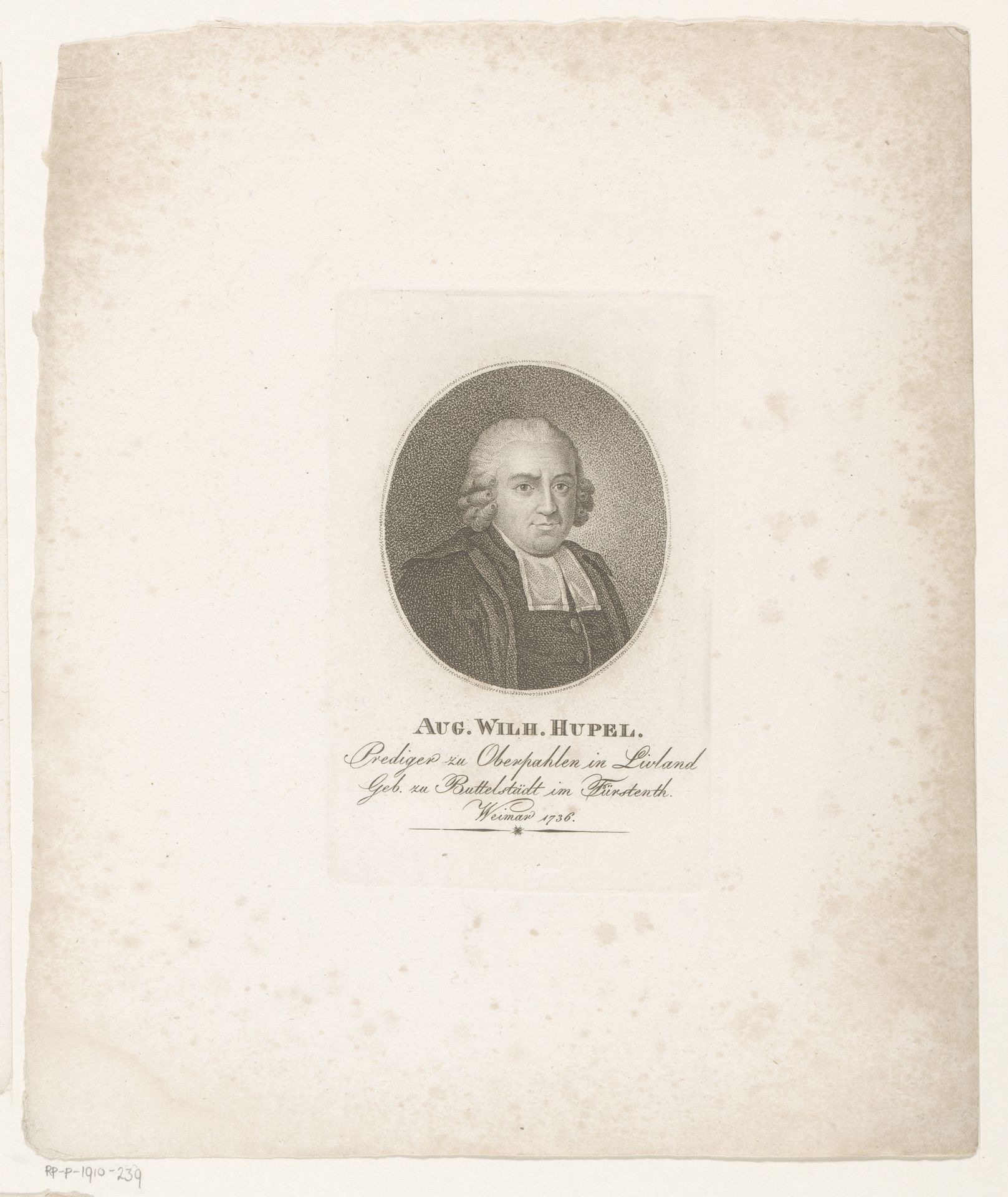Portret van August Wilhelm Hupel by Konrad Westermayr