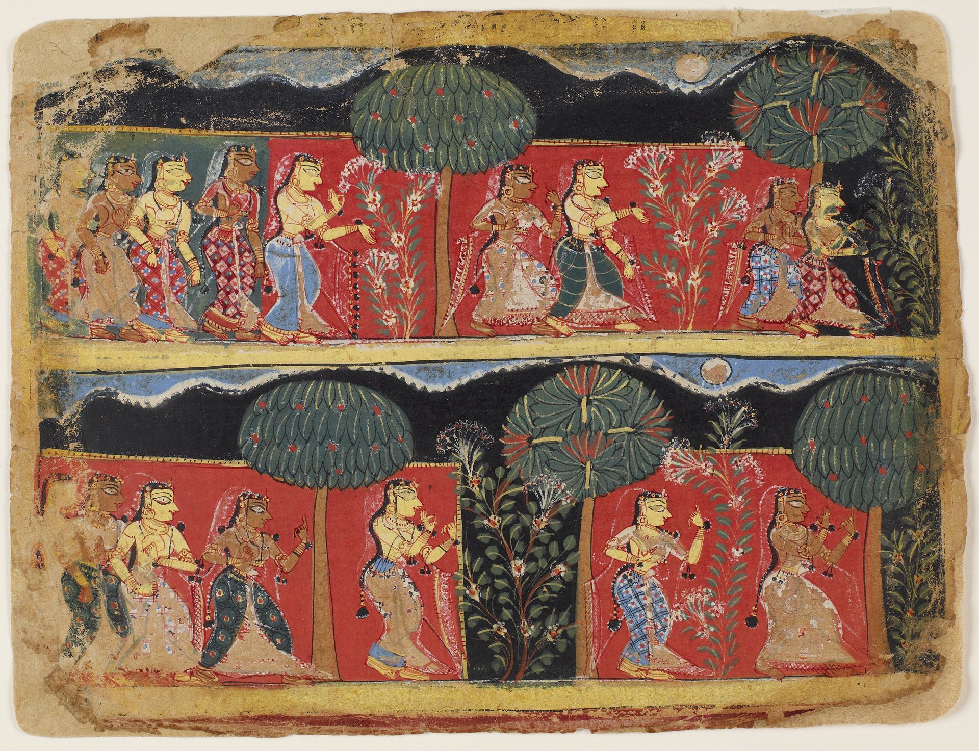 Cowherd women seek the God Krishna in the forest by Anonymous