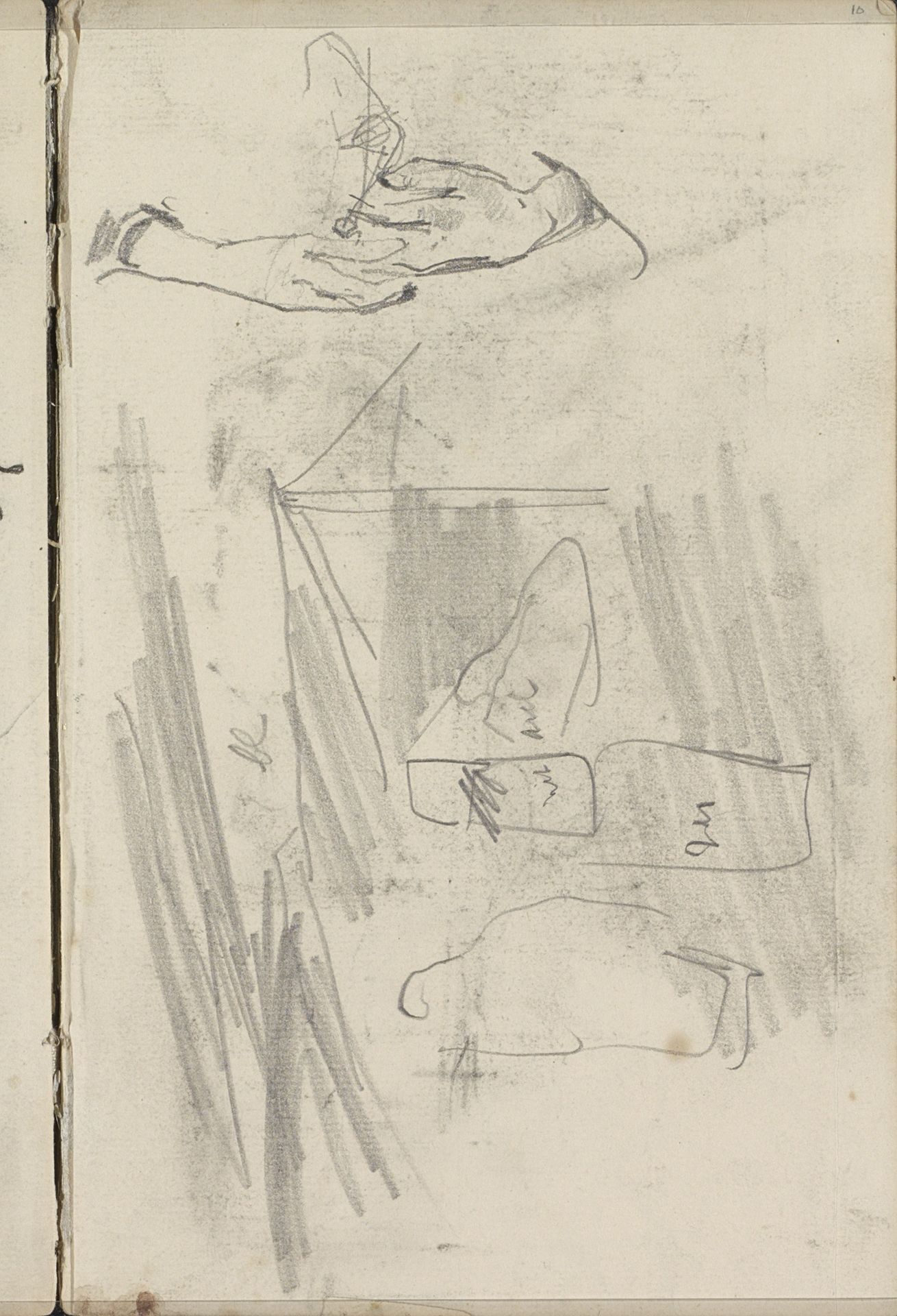 Figuren bij een kraam en twee handen by George Hendrik Breitner