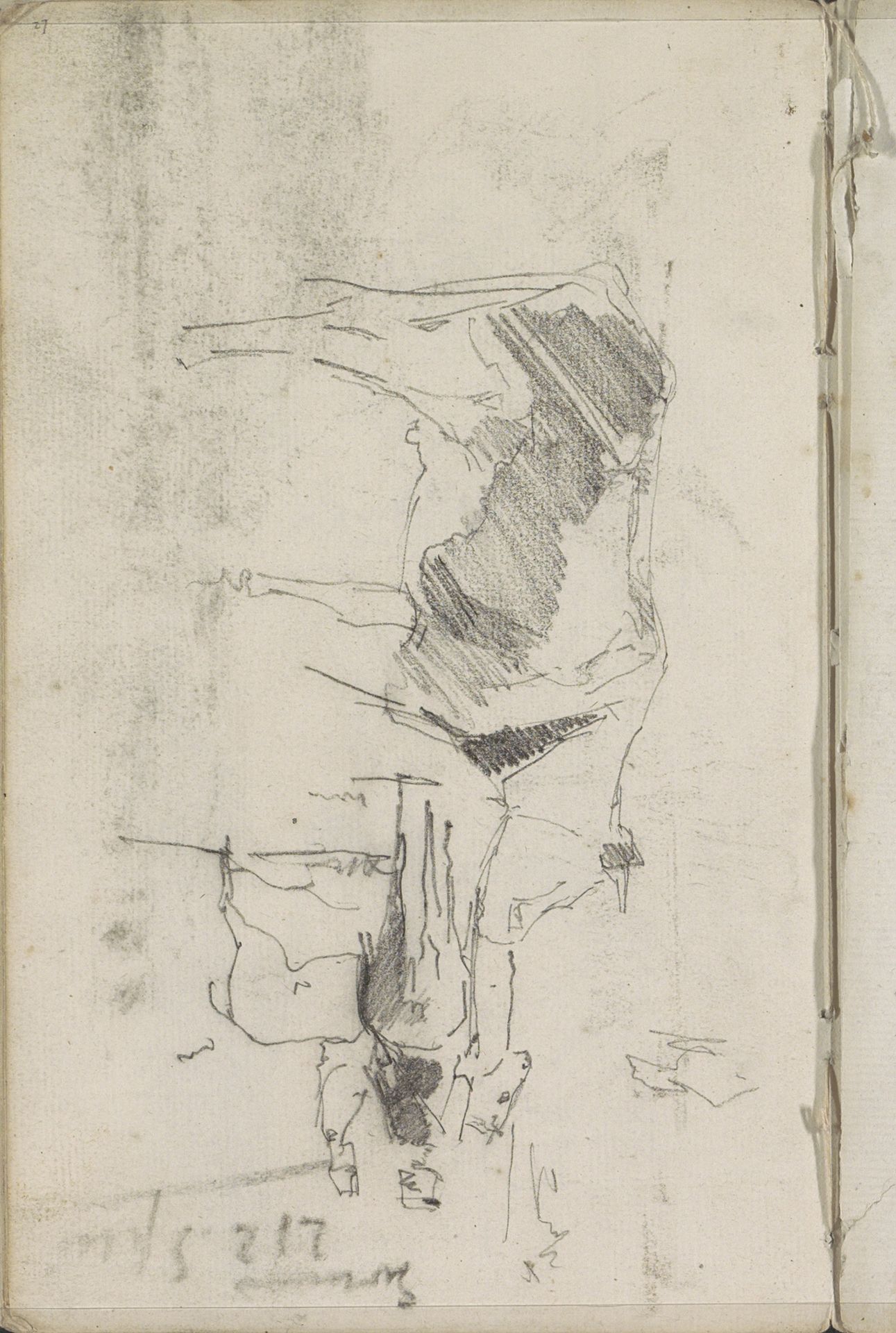 Staande koe en twee ruiters, mogelijk soldaten by George Hendrik Breitner