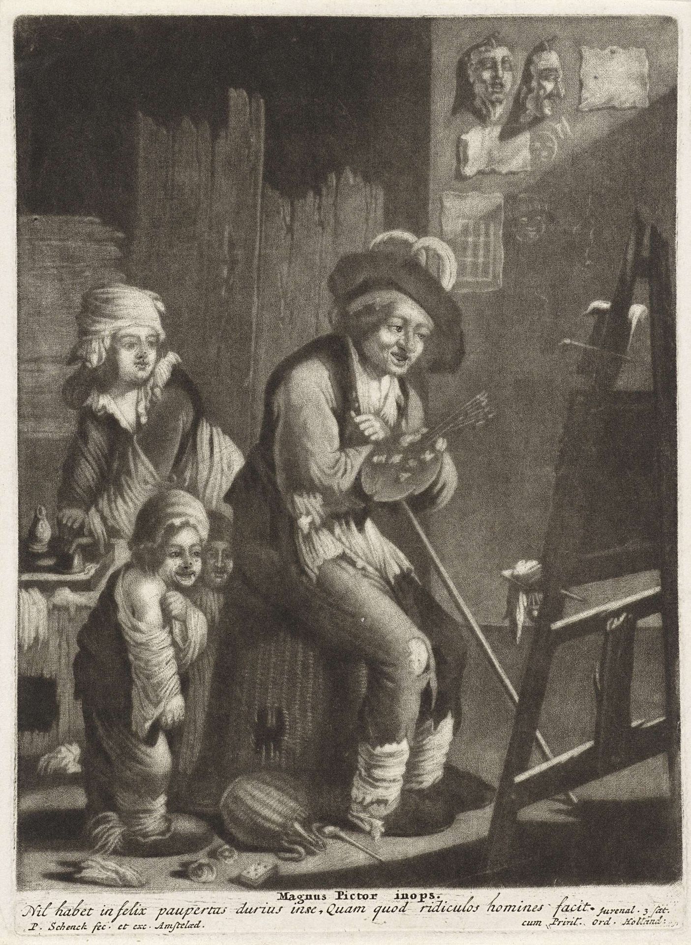Arme schilder met zijn familie by Pieter Schenk
