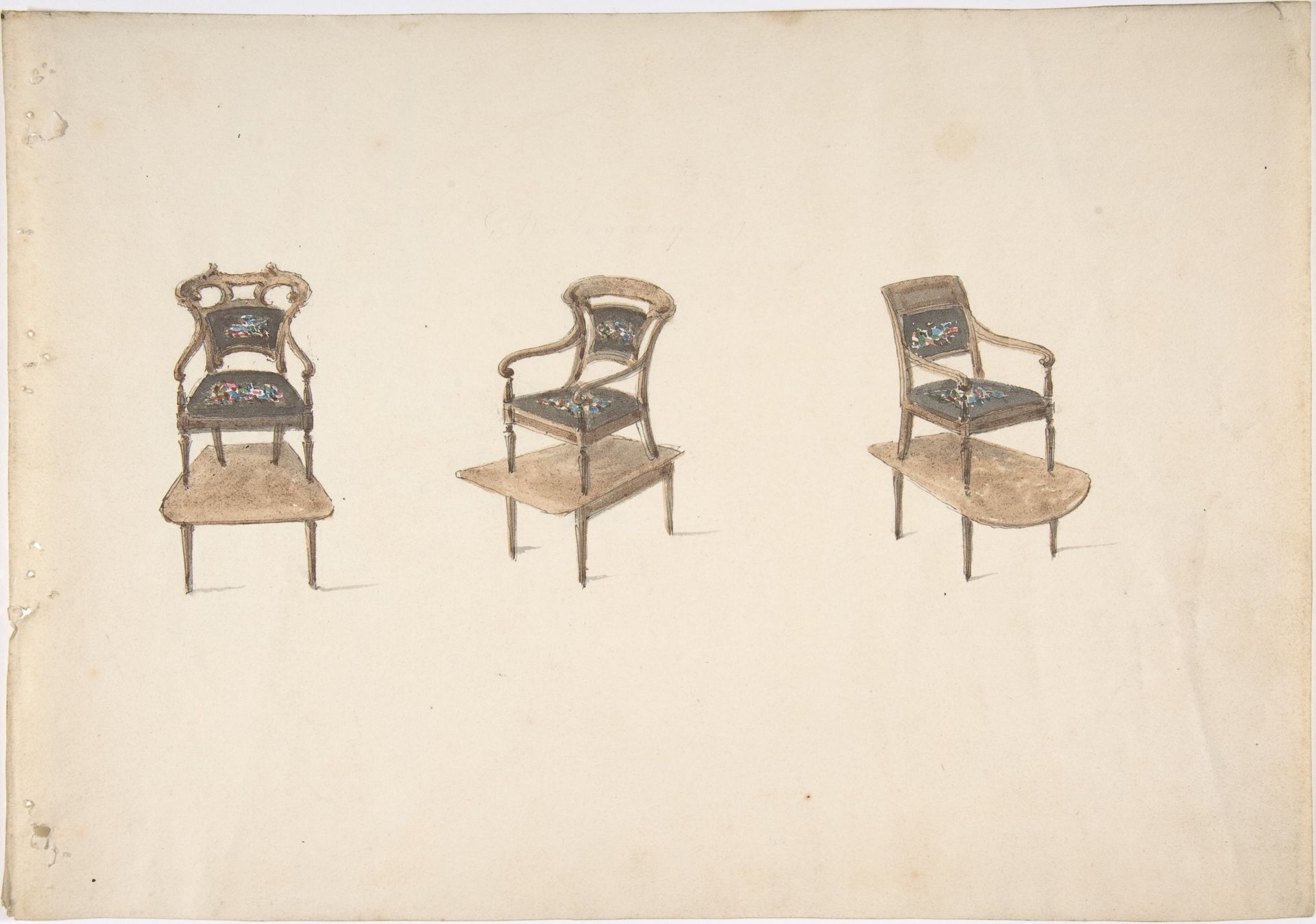 Design for Three Small Elevated Armchairs by Anonymous