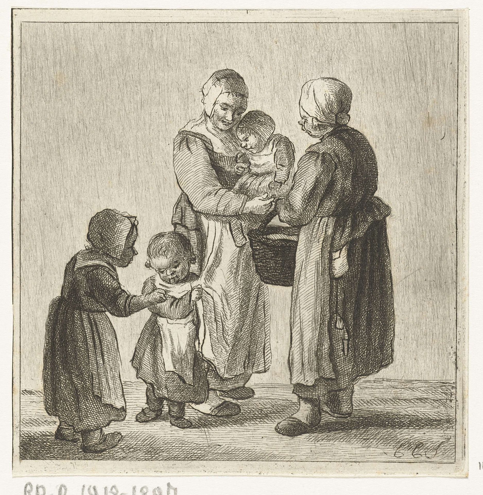 Twee moeders met hun kinderen by Pieter de Mare