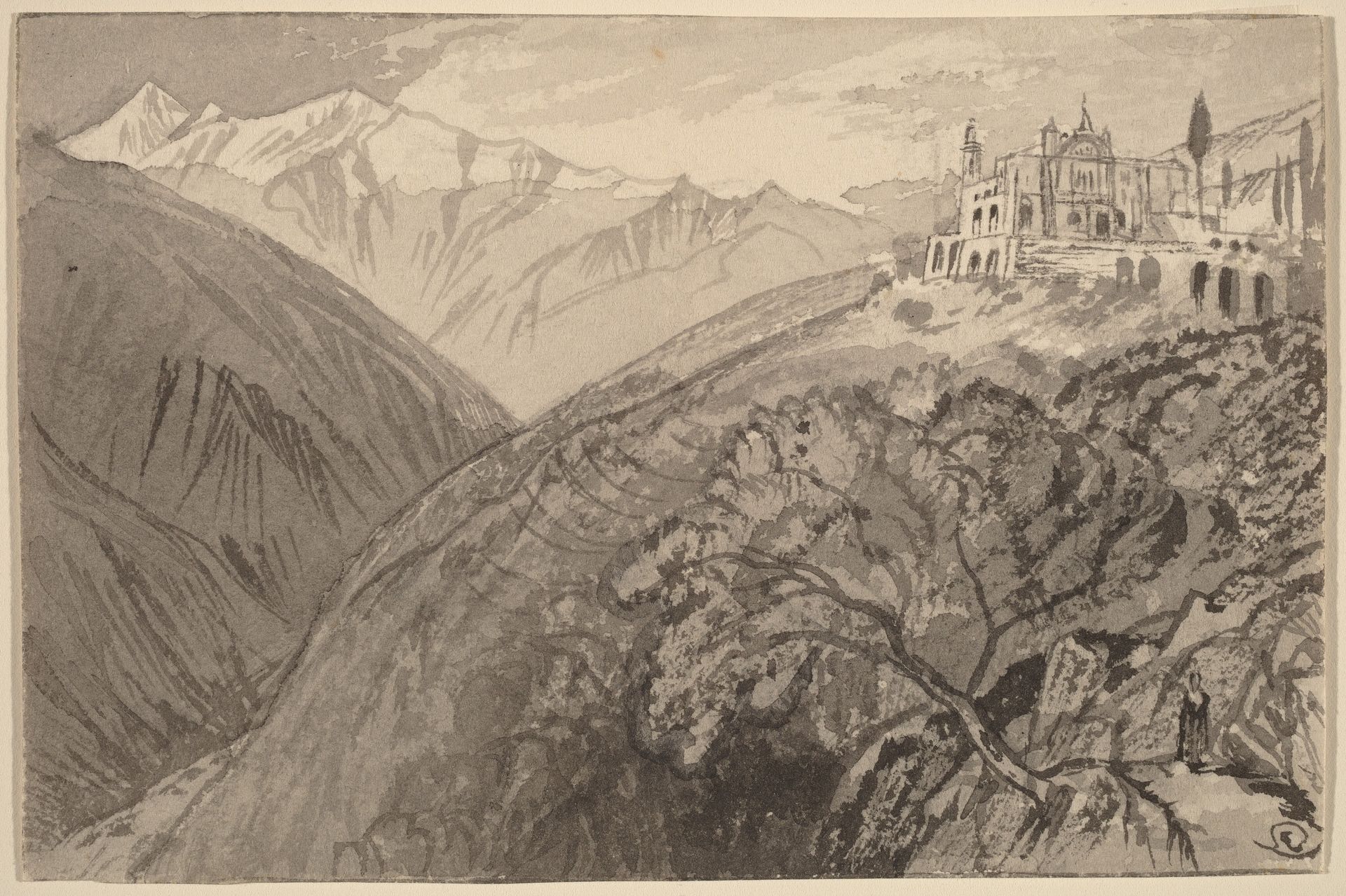A Town on a Hilltop (Sanctuary of Lampedusa) by Edward Lear