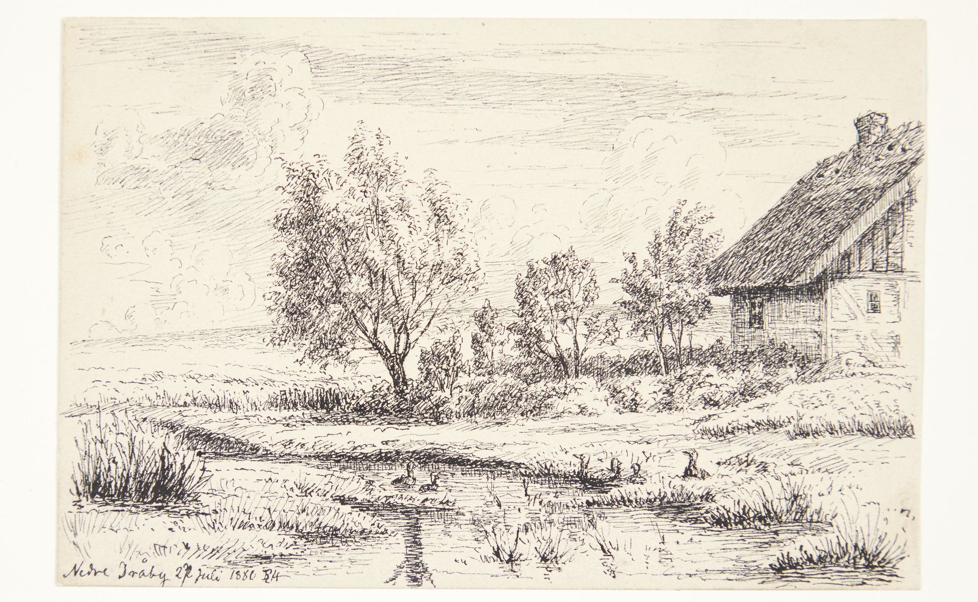 Landskab med bondehus by Louise Ravn-Hansen