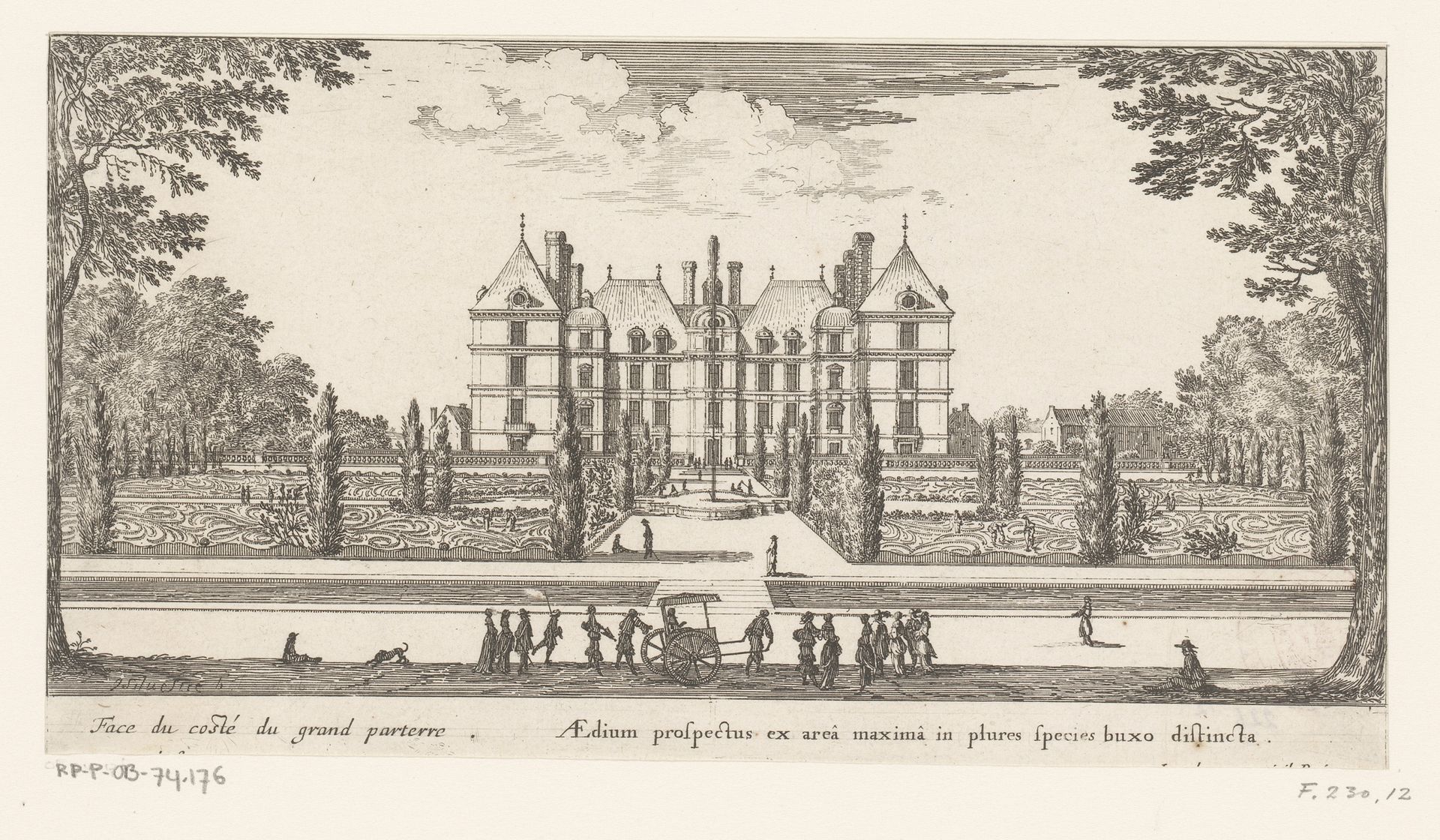 Gezicht op kasteel Rochefoucauld en tuin met parterres by Israel Silvestre