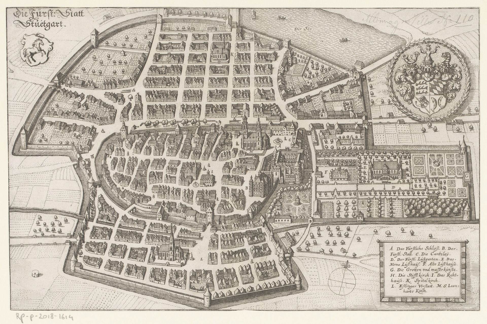 Plattegrond van Stuttgart by Matthäus (I) Merian