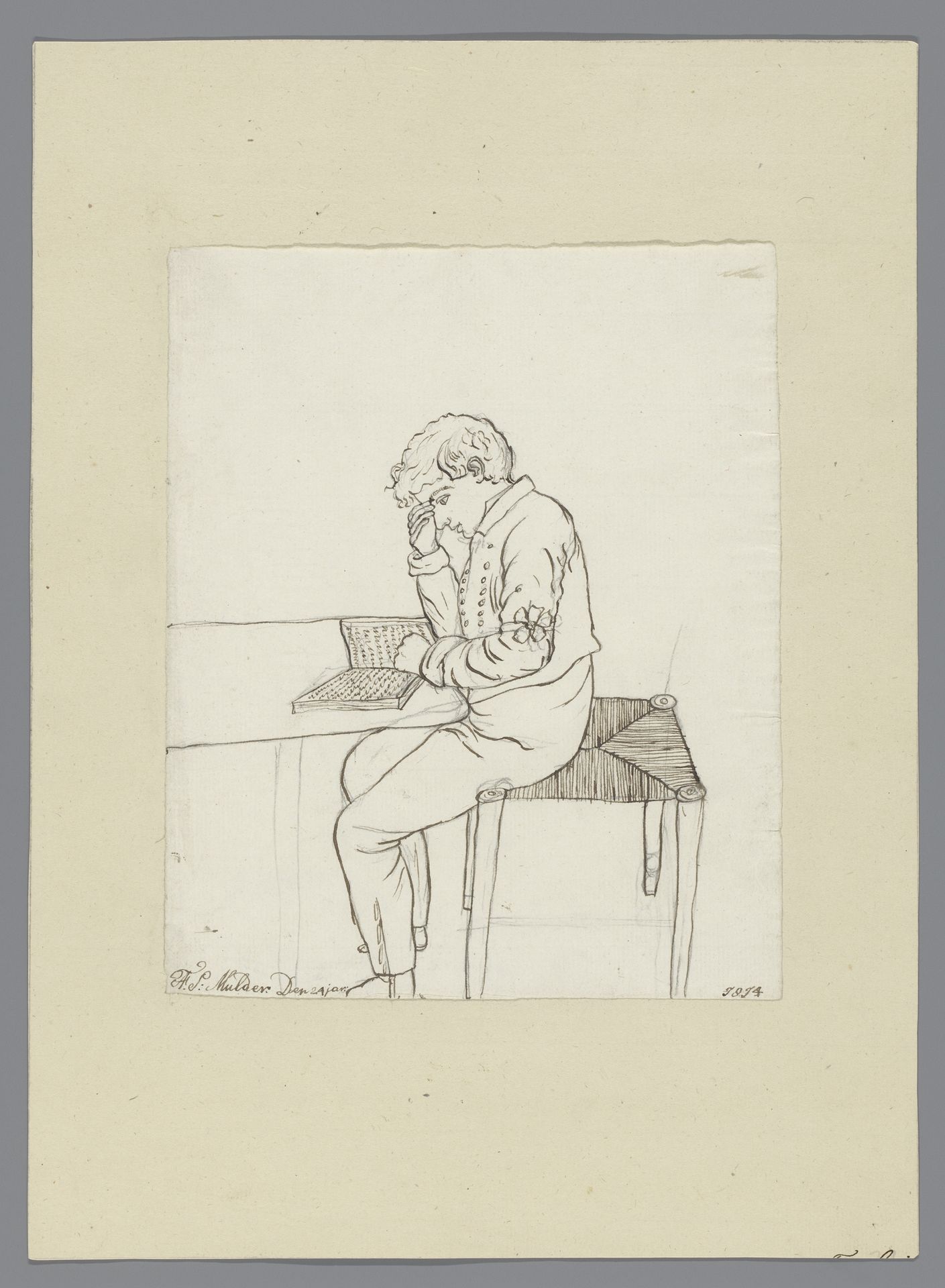 Lezende jongen aan tafel by Aeschinus Saagmans Mulder