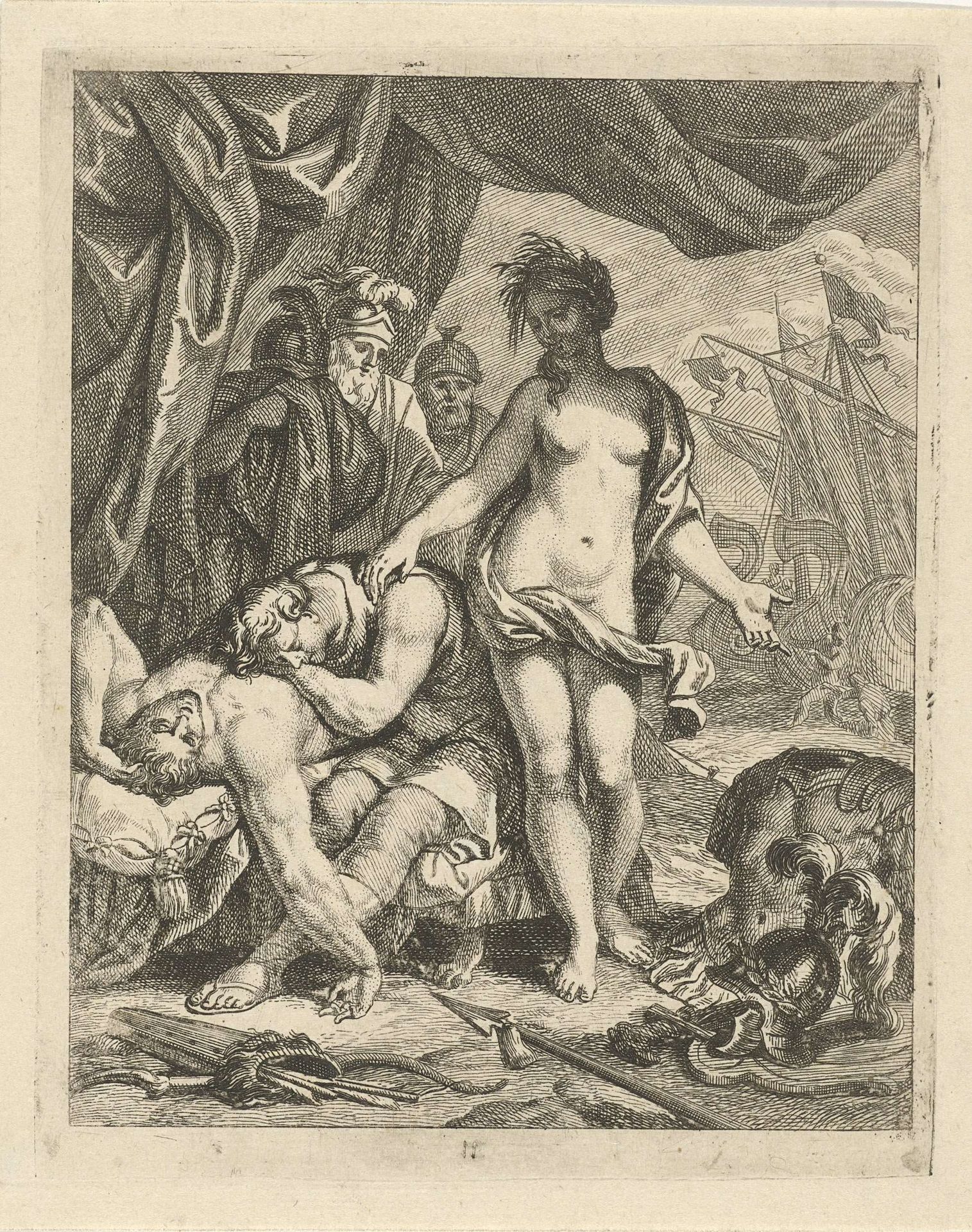 Achilles treurt om de dood van Patroclus by J. Alexander Janssens