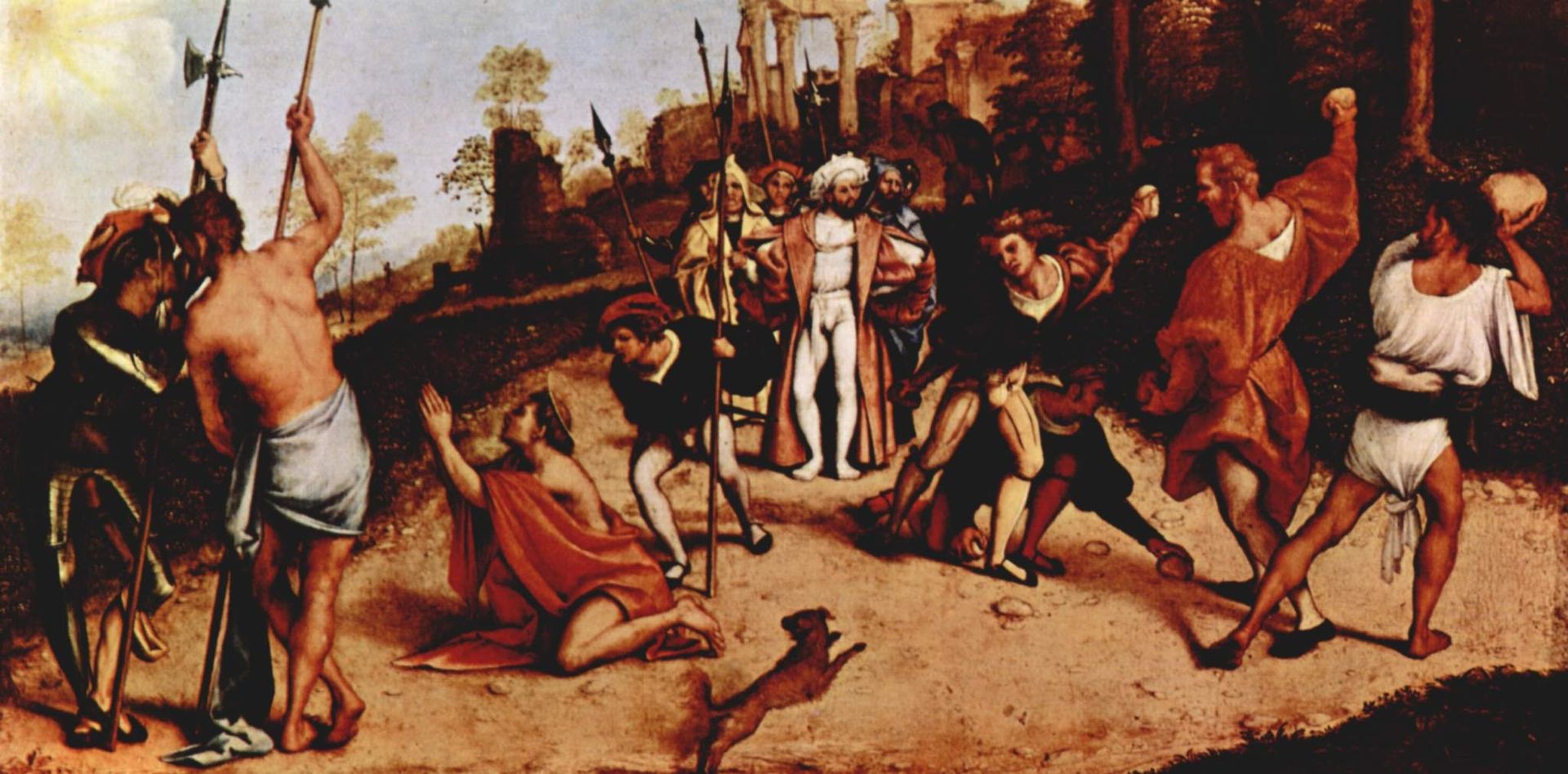 Altar polyptych of San Bartolomeo, Bergamo, foot plate: Martyrdom of St. Stephen by Lorenzo Lotto
