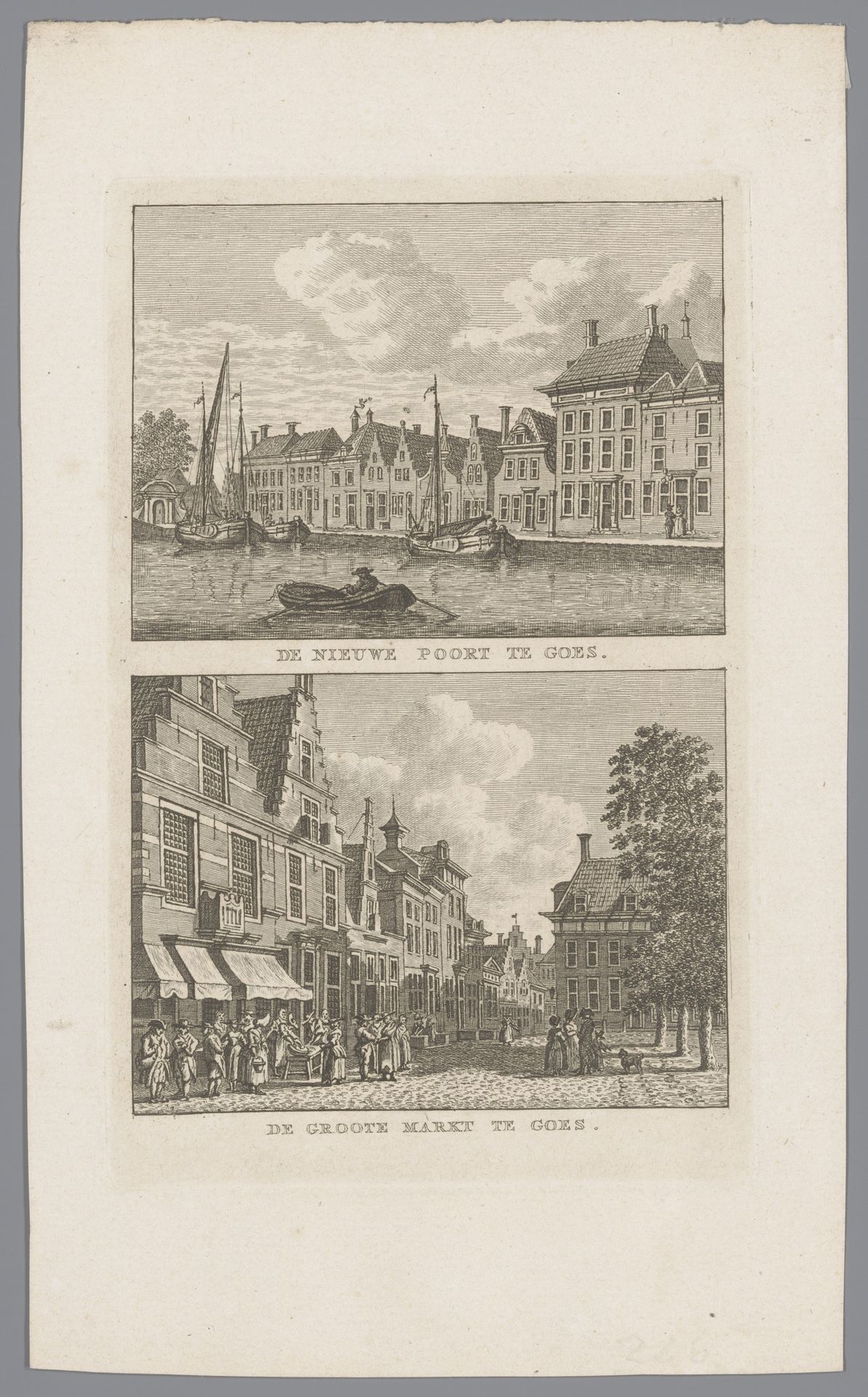 Twee stadgezichten te Goes met de Nieuwe Poort en de Grote Markt by Carel Frederik (I) Bendorp