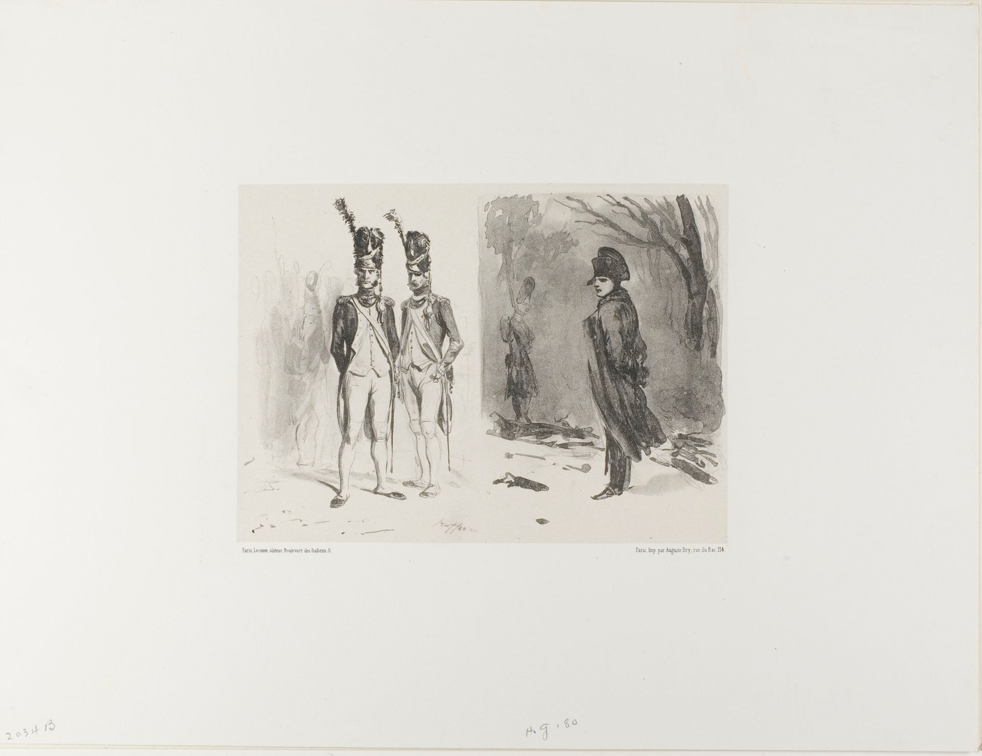Sheet with Sketch (Grenadier of the Guard, Napoleon in a Bivouac) by Auguste Raffet