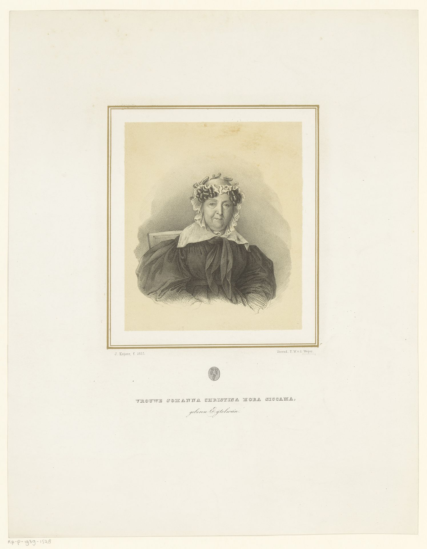 Portret van Johanna Christina Hora Siccama-Eytelwein by Joseph Kayser