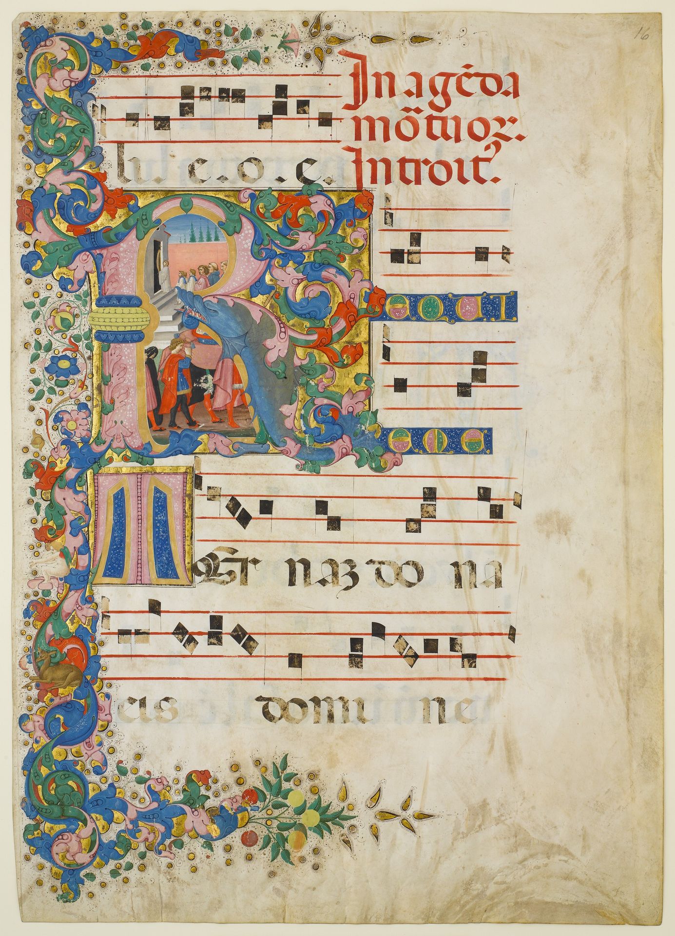 Manuscript Leaf with a Funeral Procession in an Initial R, from a Gradual by Mariano del Buono