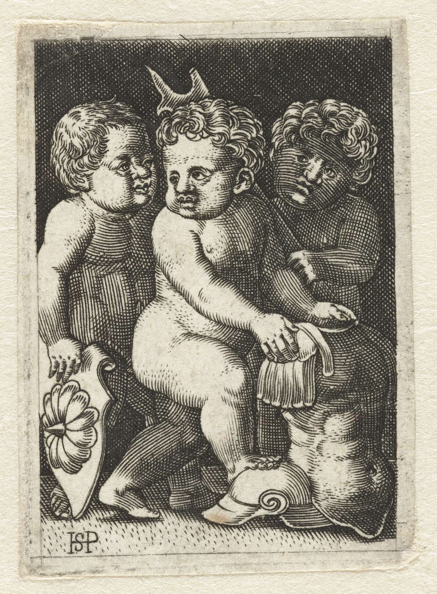 Drie putti met wapenrusting by Sebald Beham