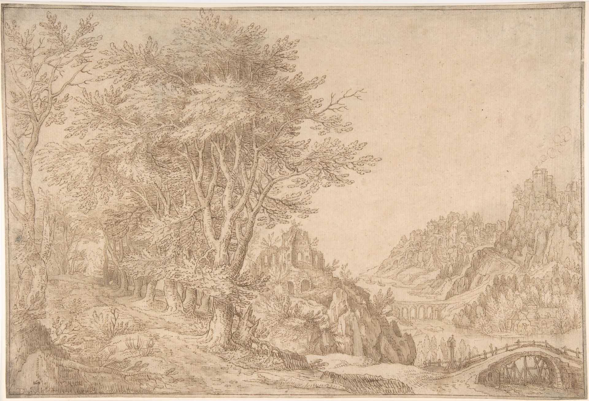 Wooded Landscape with a River, Castle, and Town Beyond by Denijs van Alsloot