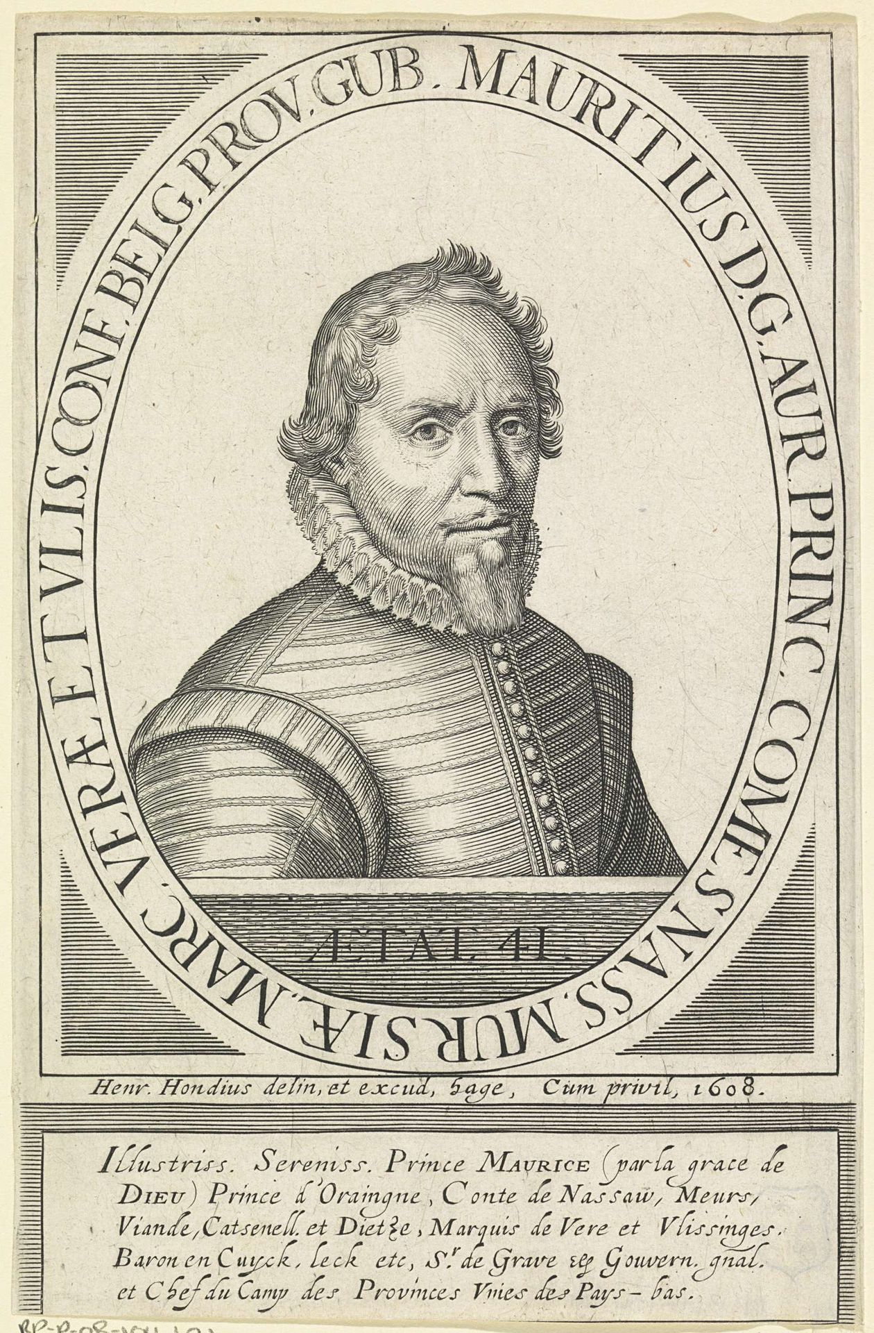 Portret van Maurits, prins van Oranje, op 41-jarige leeftijd by Hendrick Hondius I