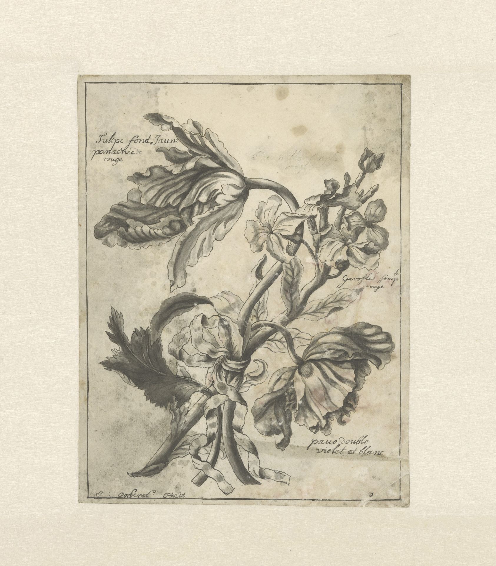 Bloemen met een lint samengebonden by J. Porteret
