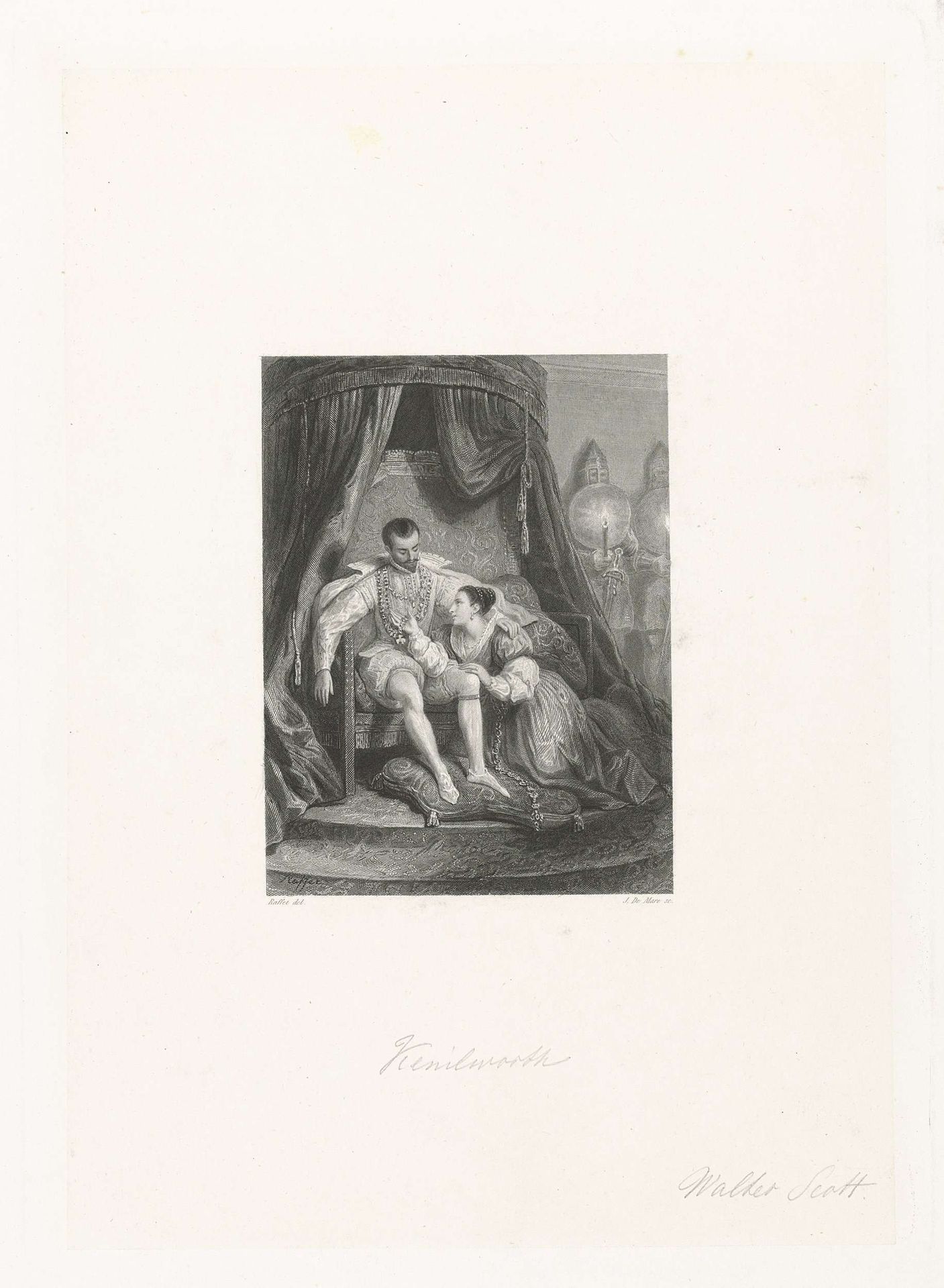 Man op een troon met aan zijn voeten een dame by Johannes de Mare