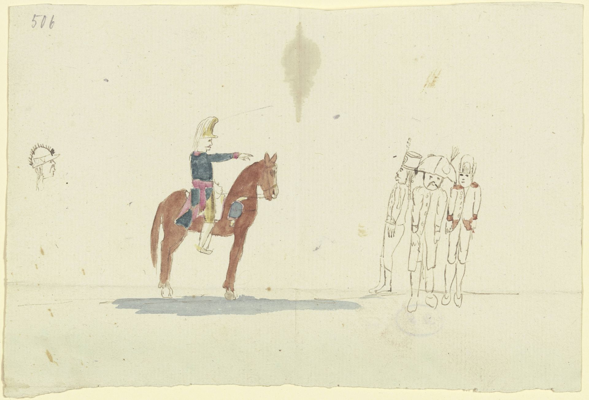 Offizier zu Pferde vor drei Soldaten by Franz Pforr