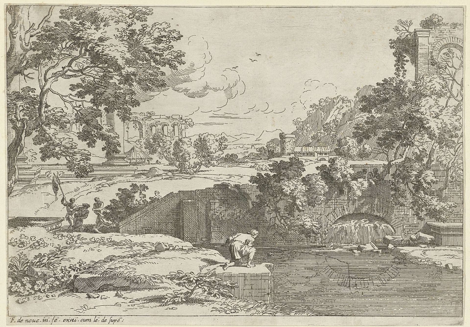 Landschap met een hengelaar by Franciscus de Neve