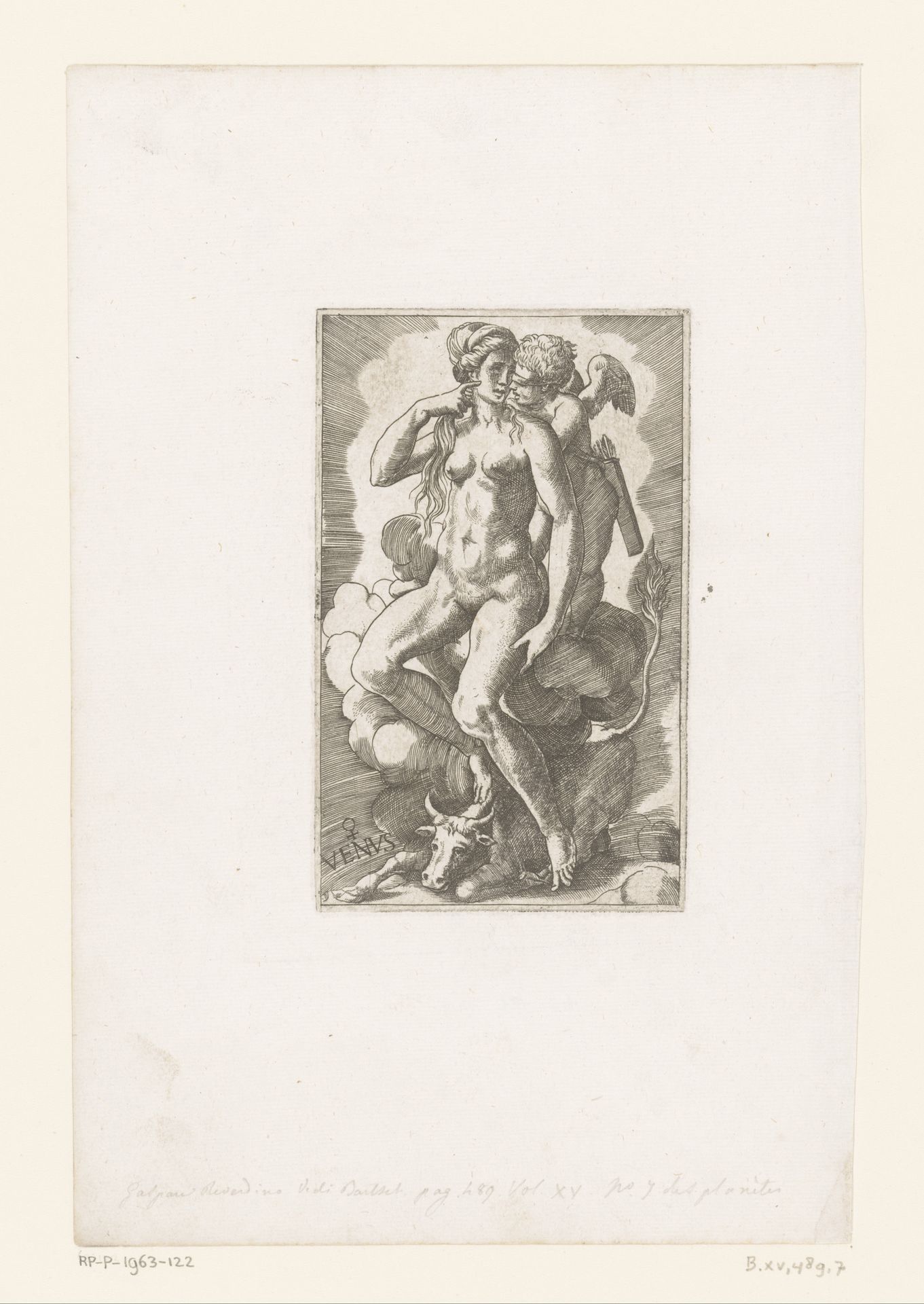 Venus met geblinddoekte Cupido, aan haar voeten een stier by Georges Reverdy