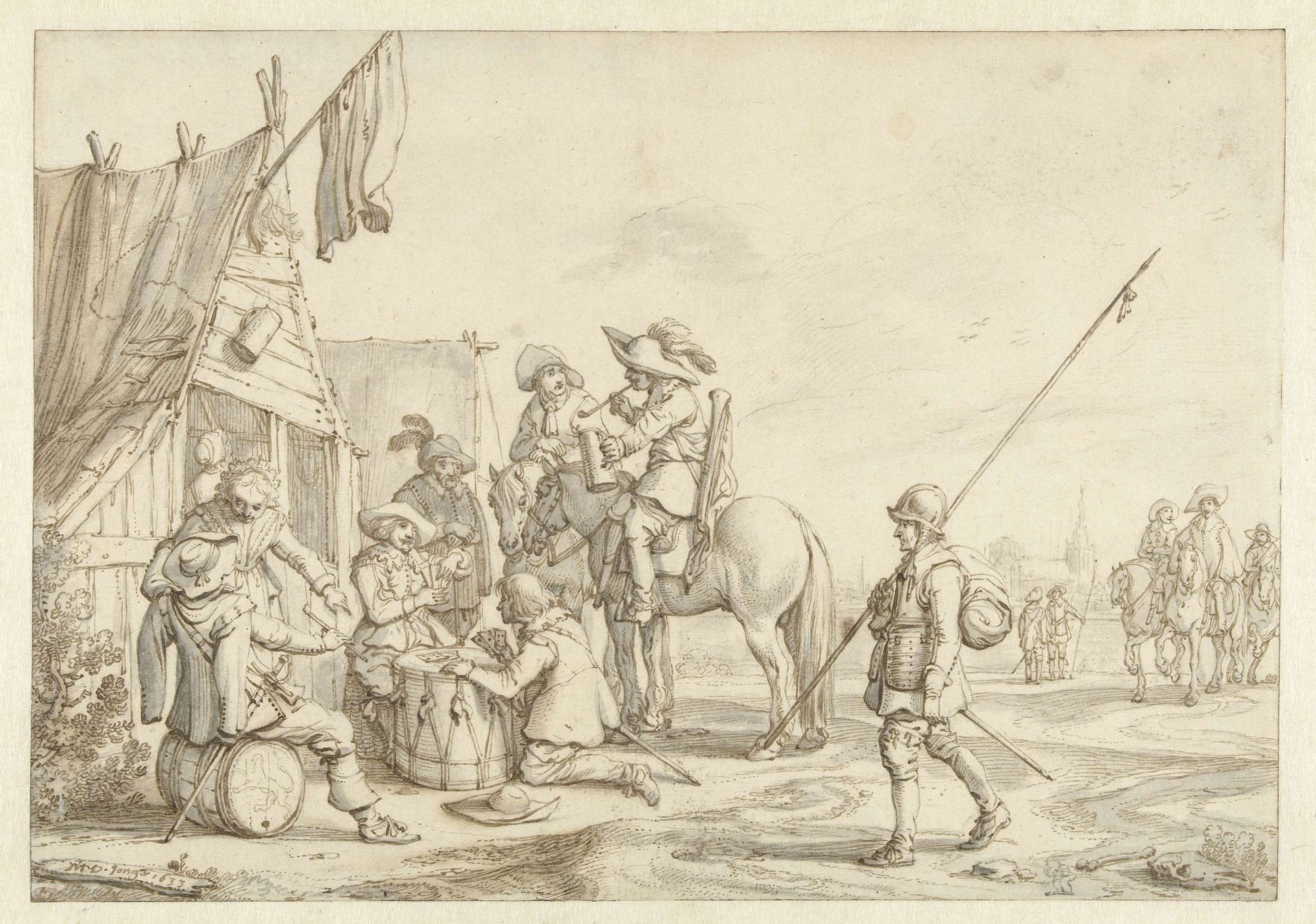 Soldaten voor een herberg by Jan Martszen de Jonge