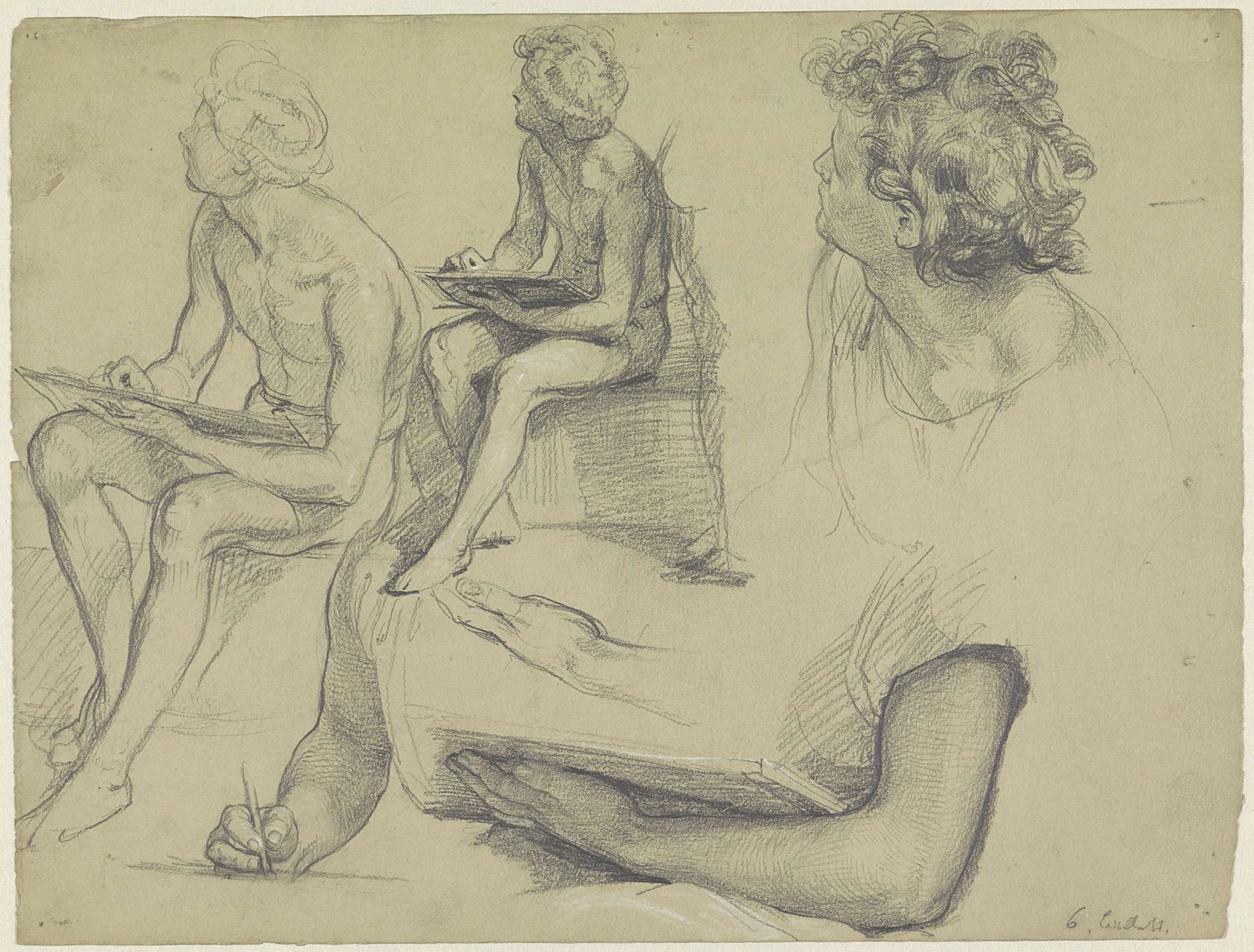 Studies van een zittende, tekenende jongen by Theodor Grosse
